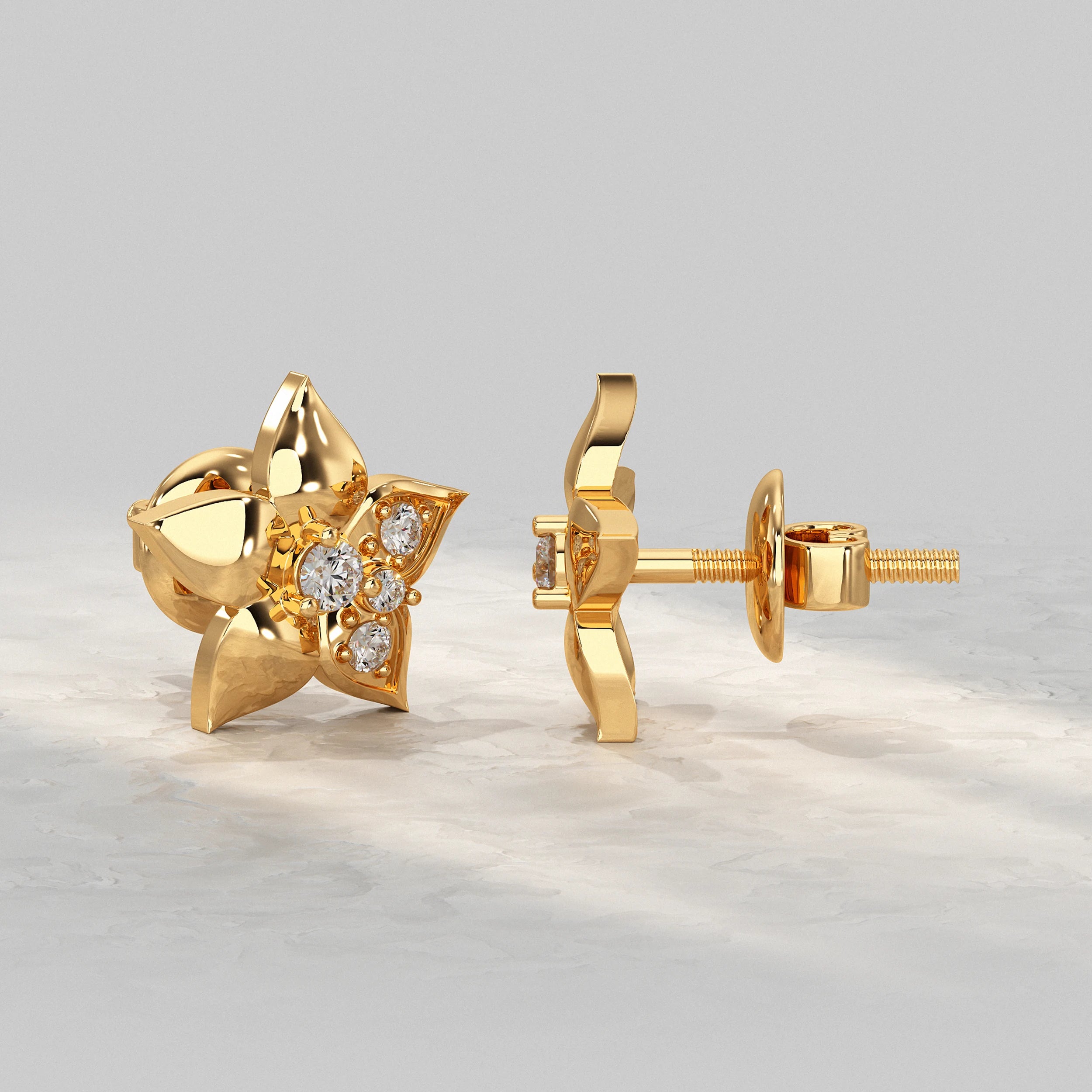 Flower Shape Round Cut Lab Diamond Stud Earrings