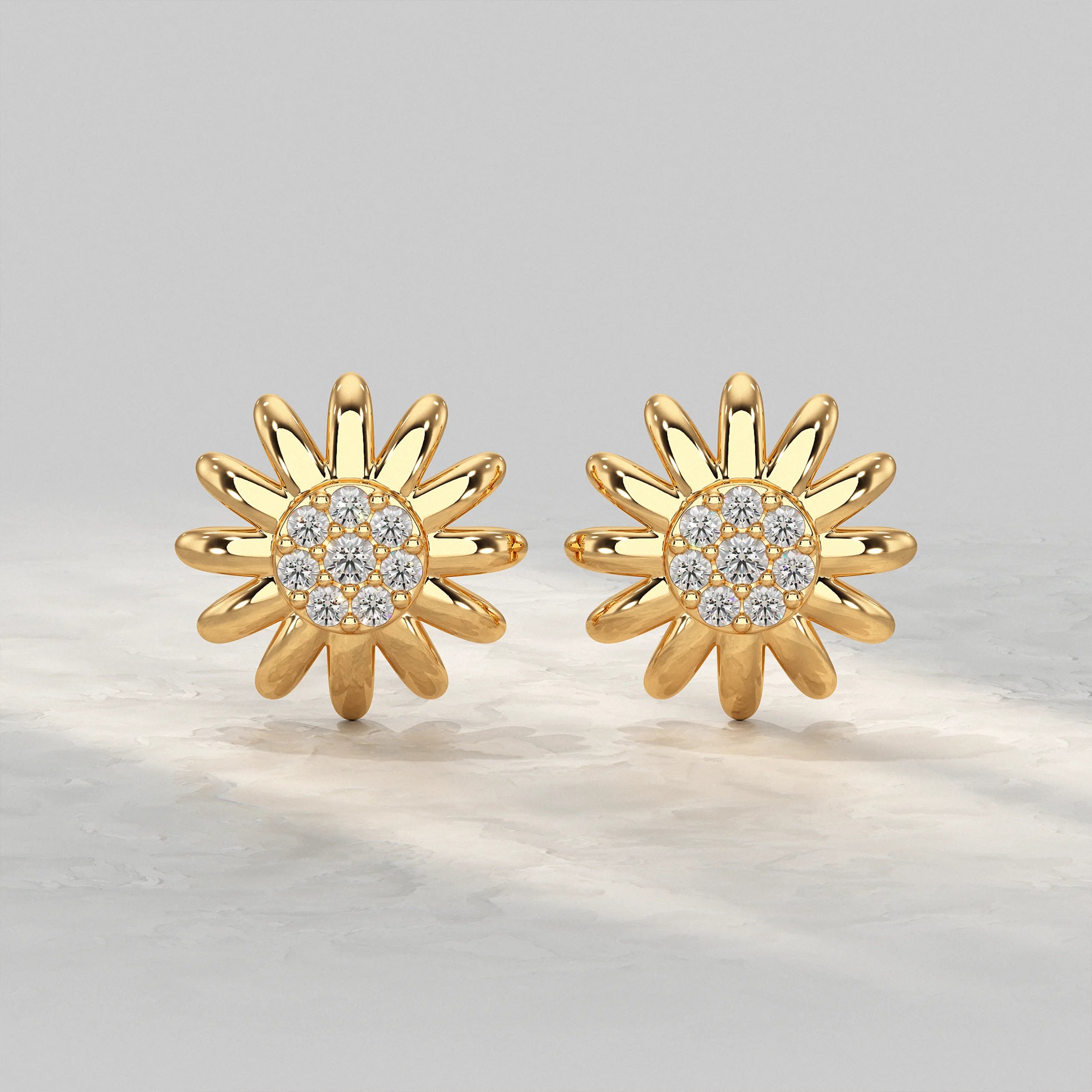 Sunflower Stud Earring With Round Diamond Earrings