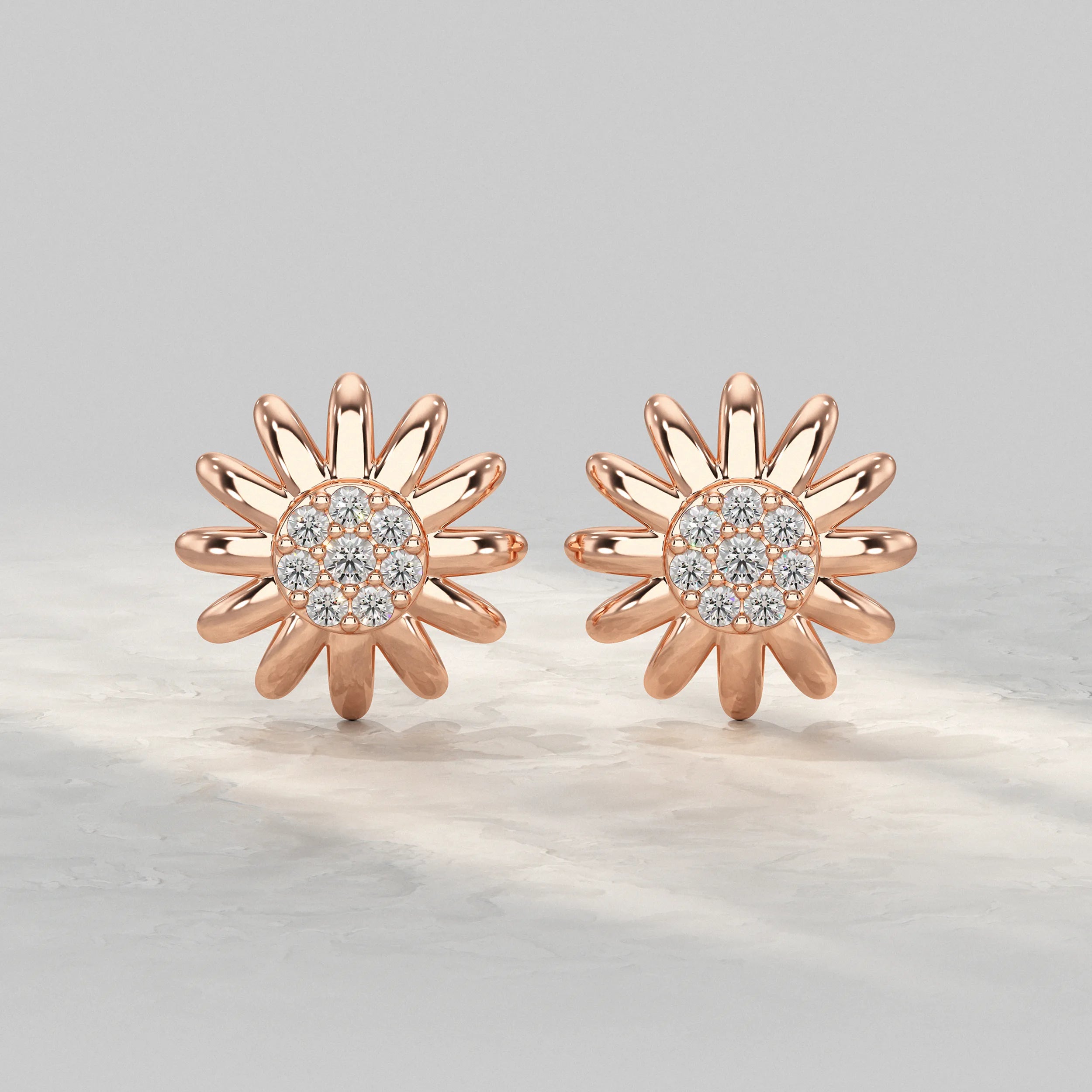 Sunflower Stud Earring With Round Diamond Earrings
