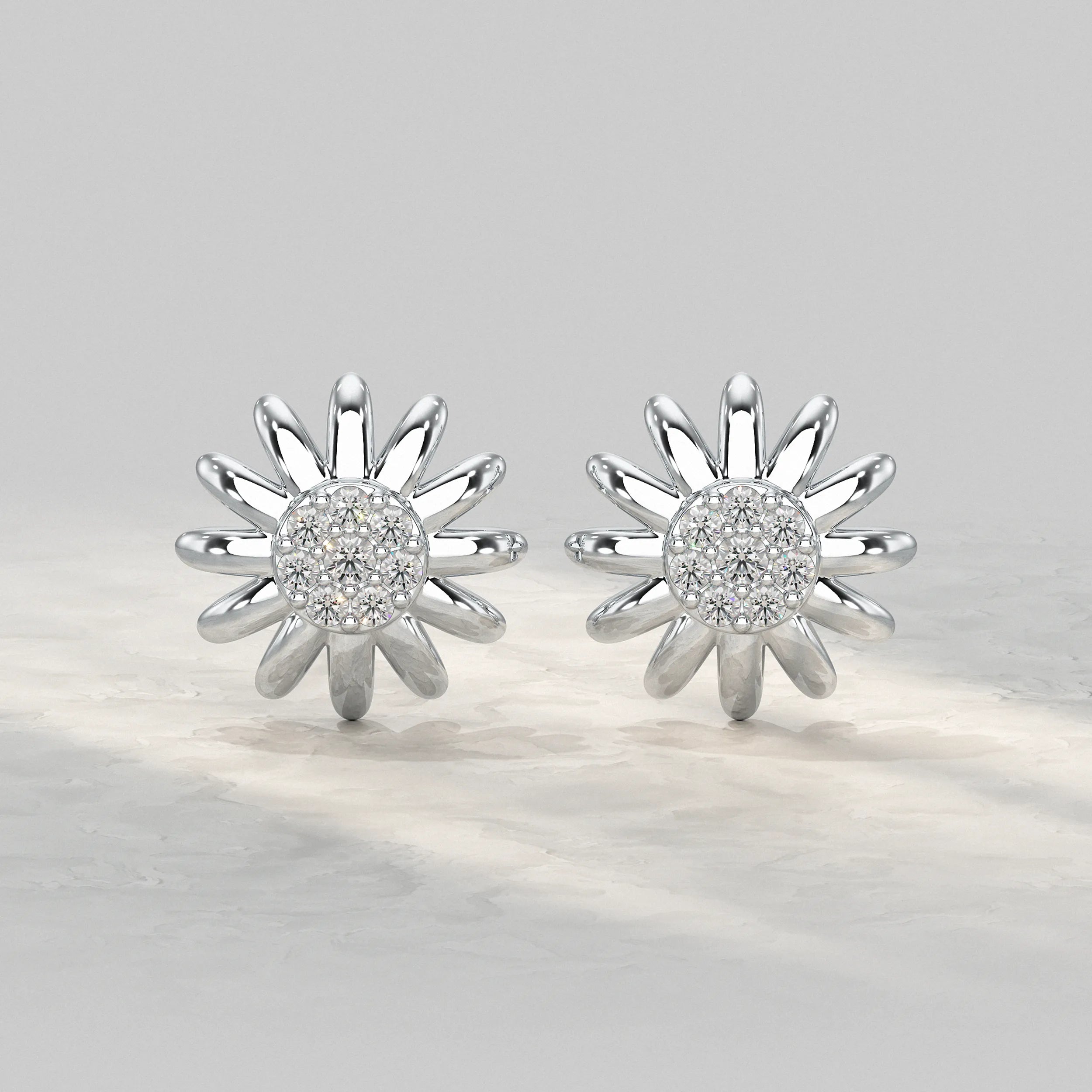 Sunflower Stud Earring With Round Diamond Earrings