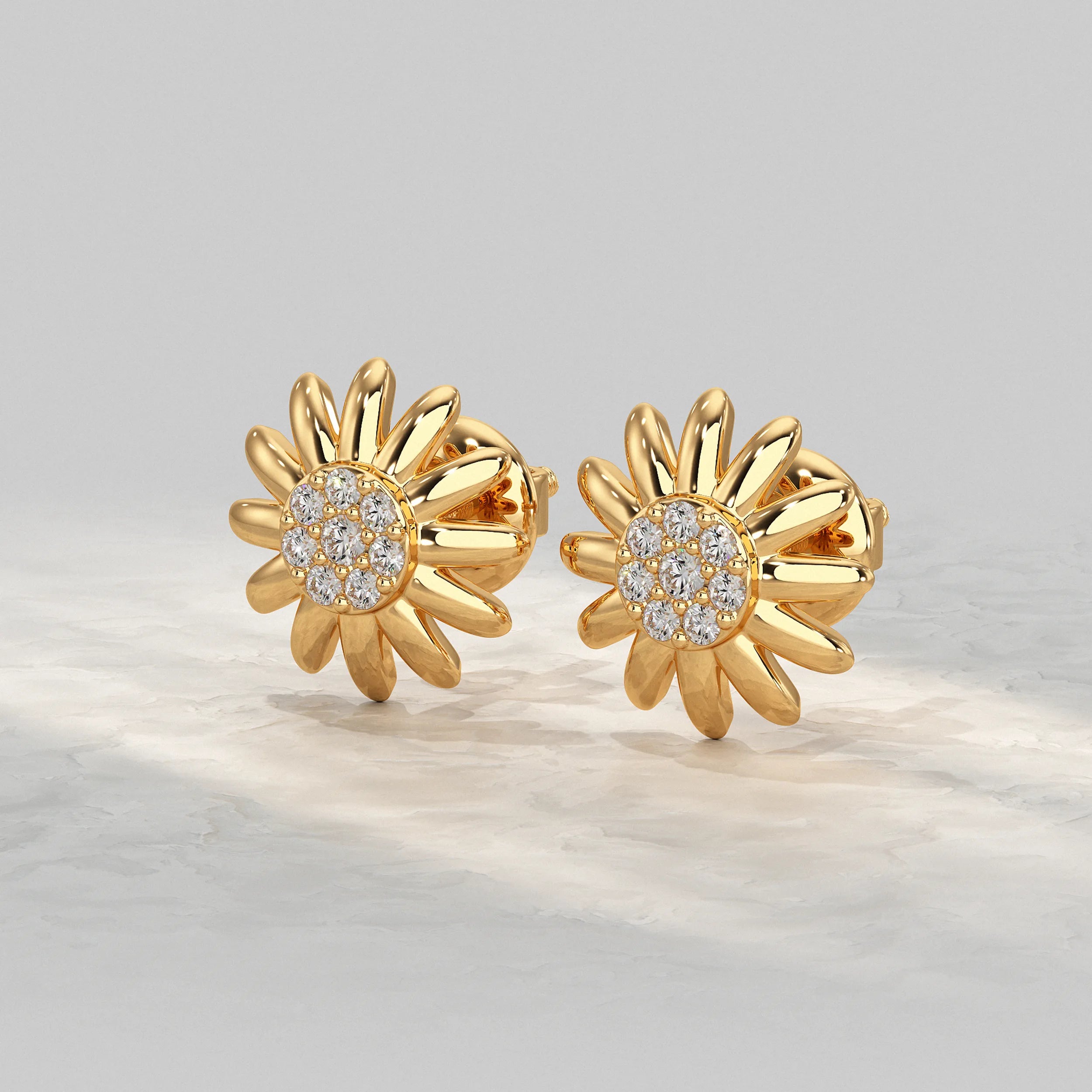 Sunflower Stud Earring With Round Diamond Earrings