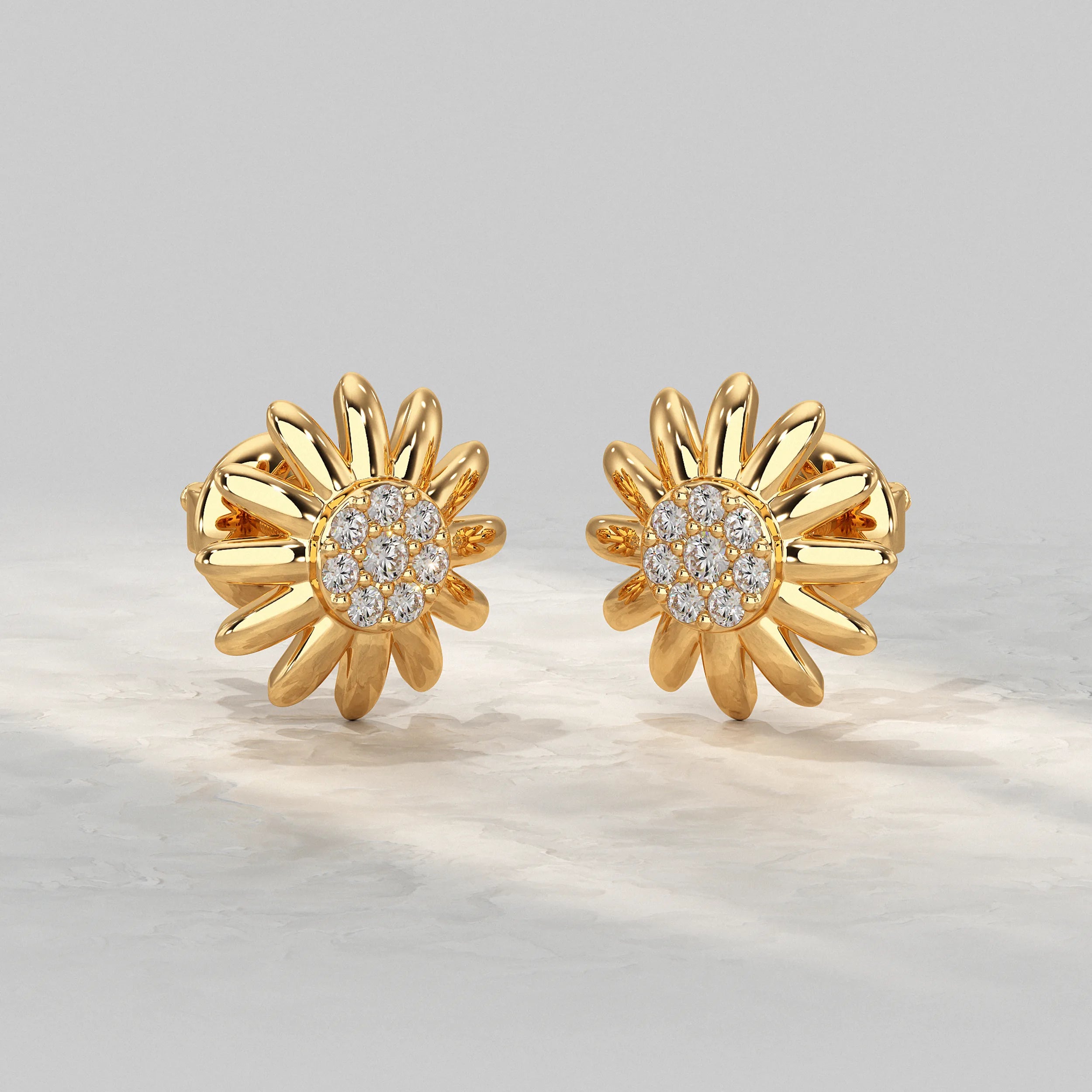 Sunflower Stud Earring With Round Diamond Earrings