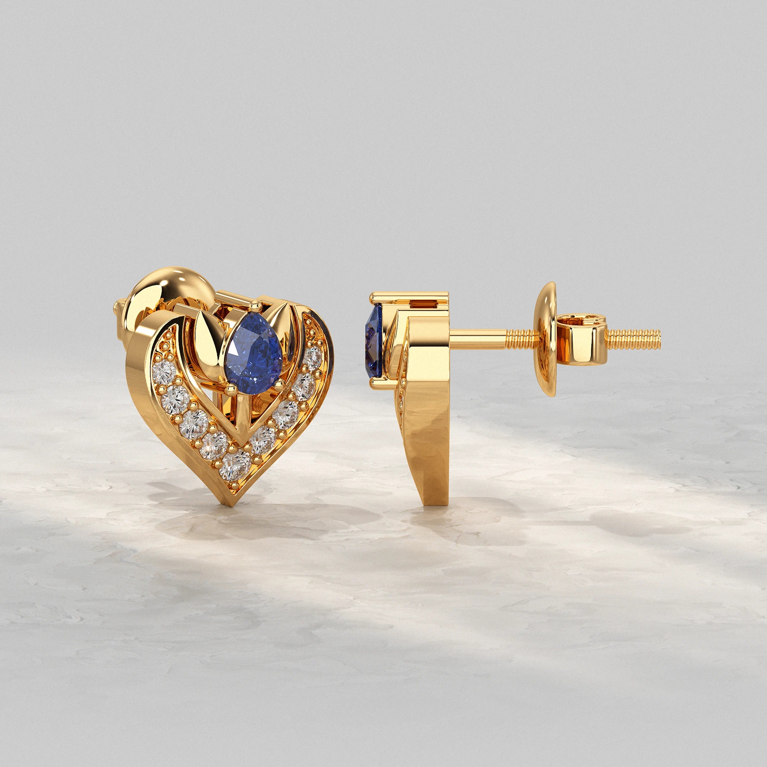 Pave Set Pear Blue Sapphire Gemstone Stud Earrings