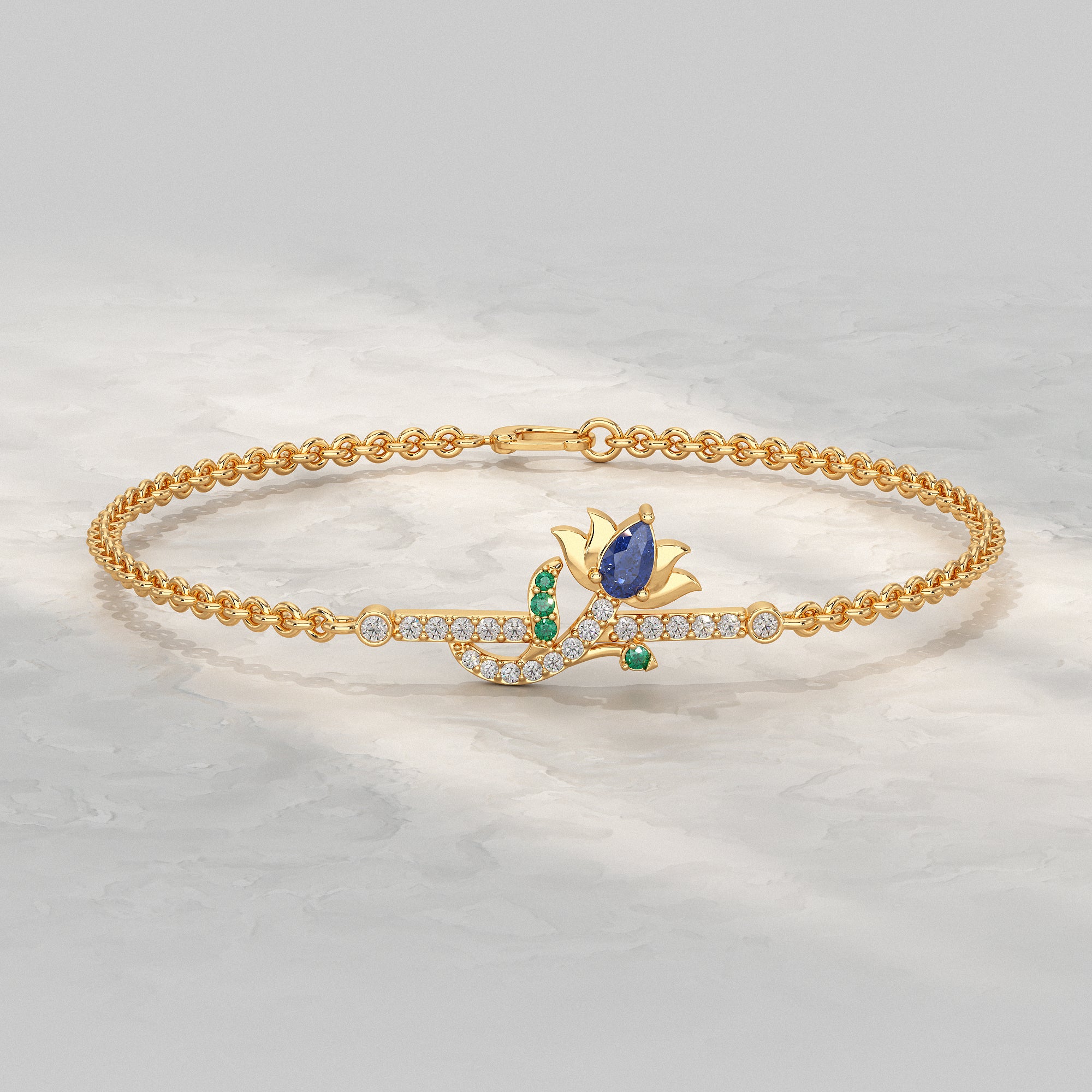 Floral Petal Chain Bracelet with Gemstone Accent Bracelet