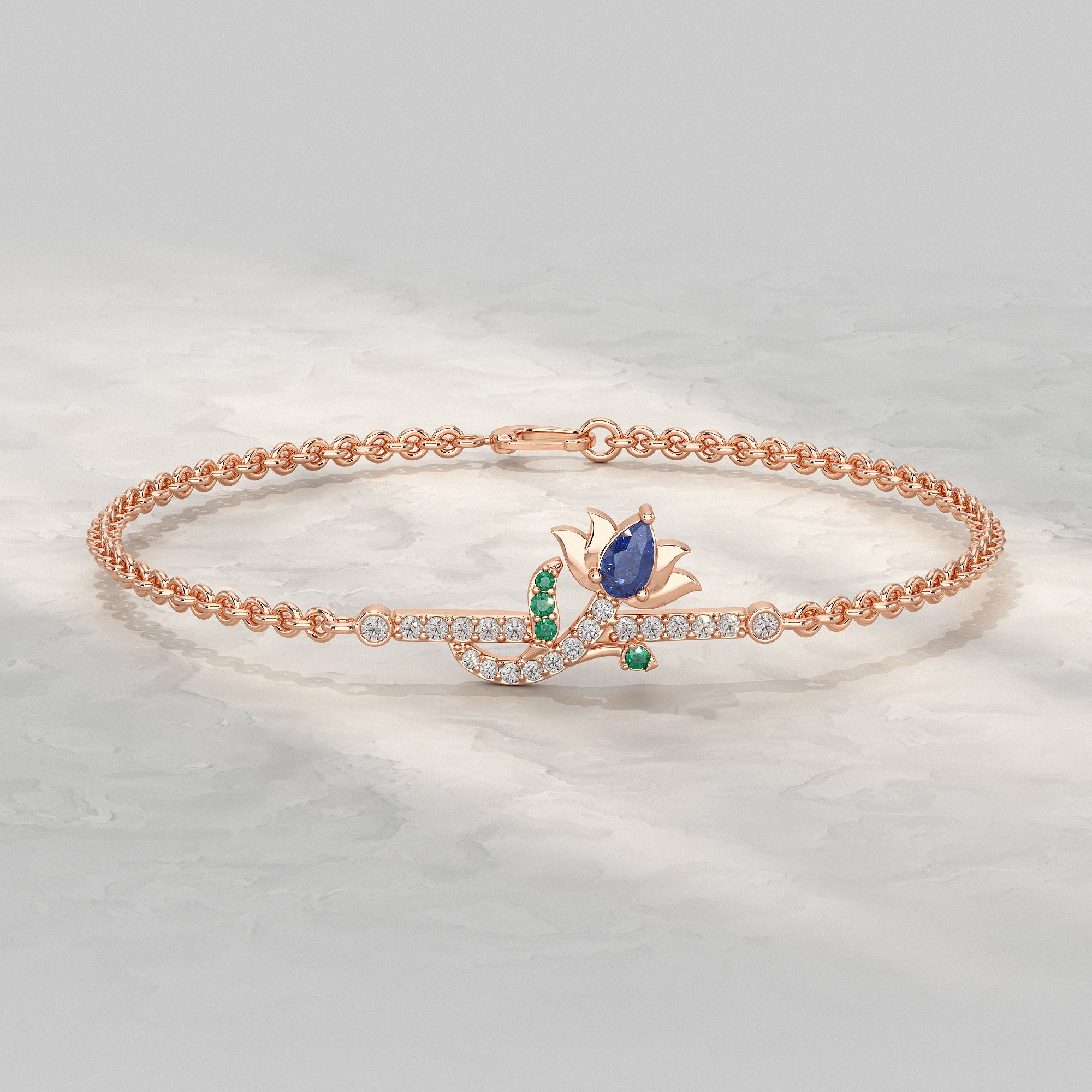 Floral Petal Chain Bracelet with Gemstone Accent Bracelet
