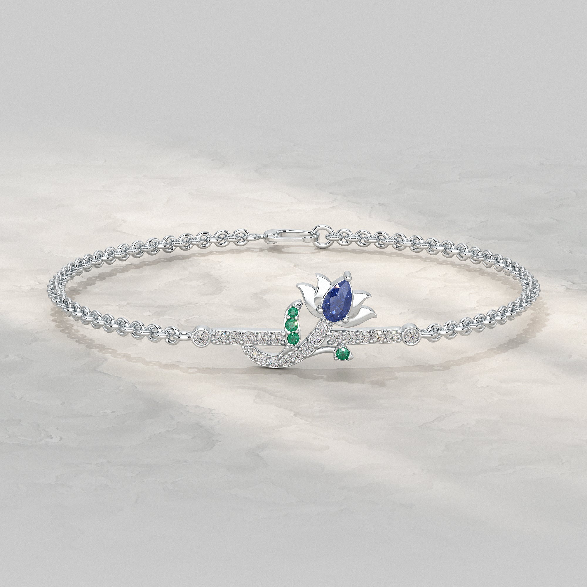 Floral Petal Chain Bracelet with Gemstone Accent Bracelet
