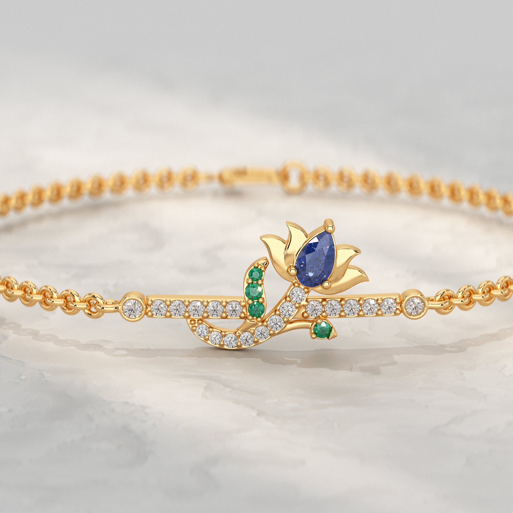 Floral Petal Chain Bracelet with Gemstone Accent Bracelet