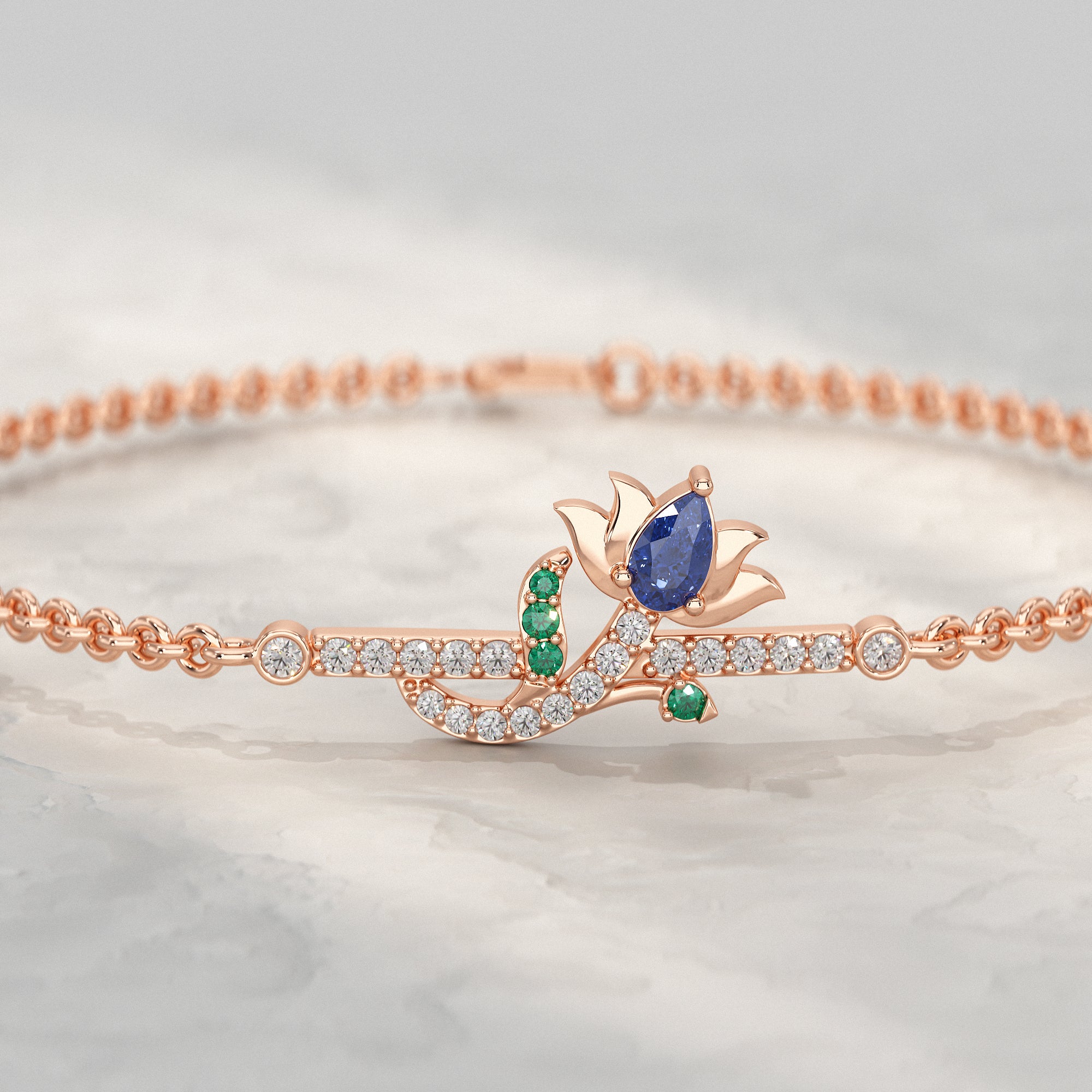 Floral Petal Chain Bracelet with Gemstone Accent Bracelet
