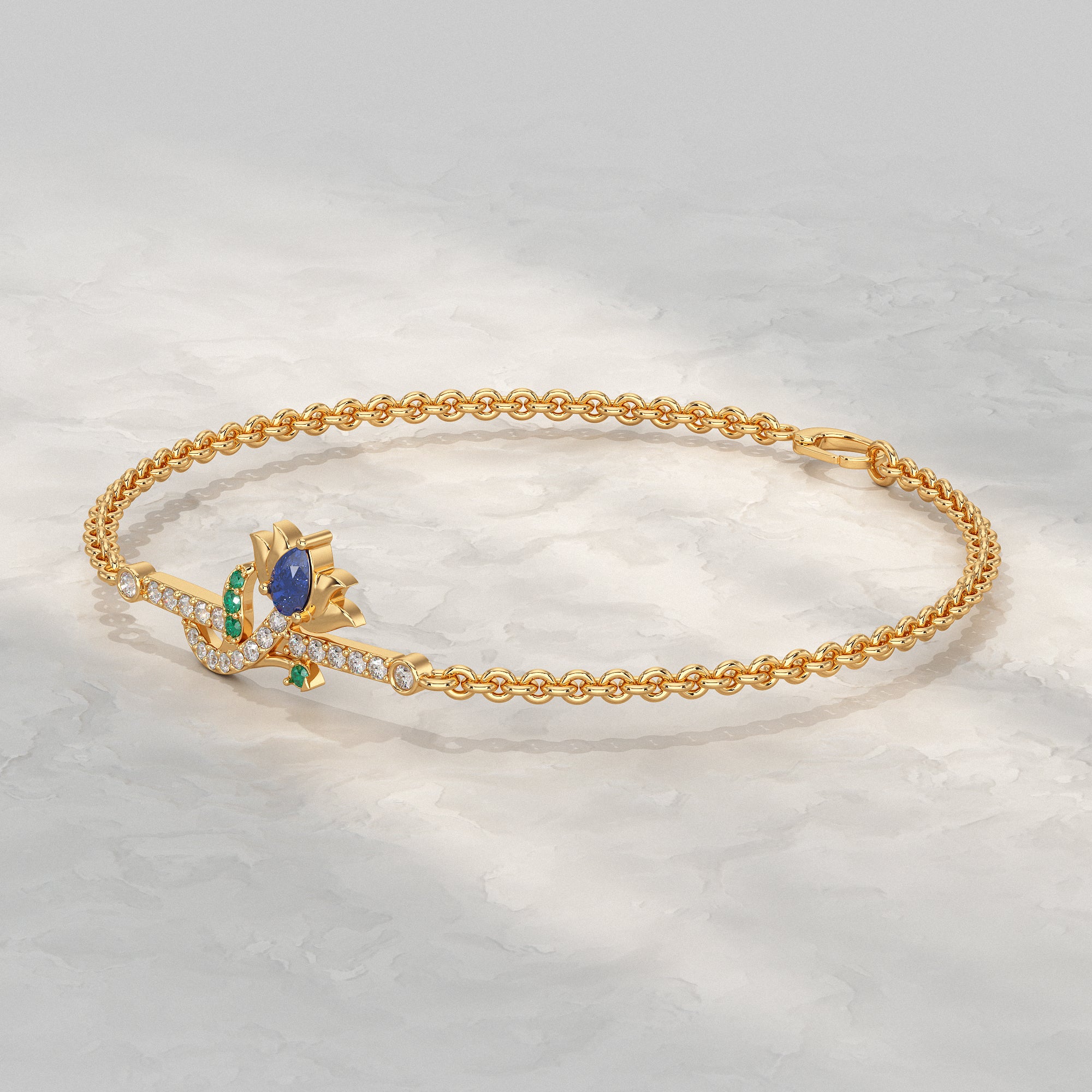 Floral Petal Chain Bracelet with Gemstone Accent Bracelet
