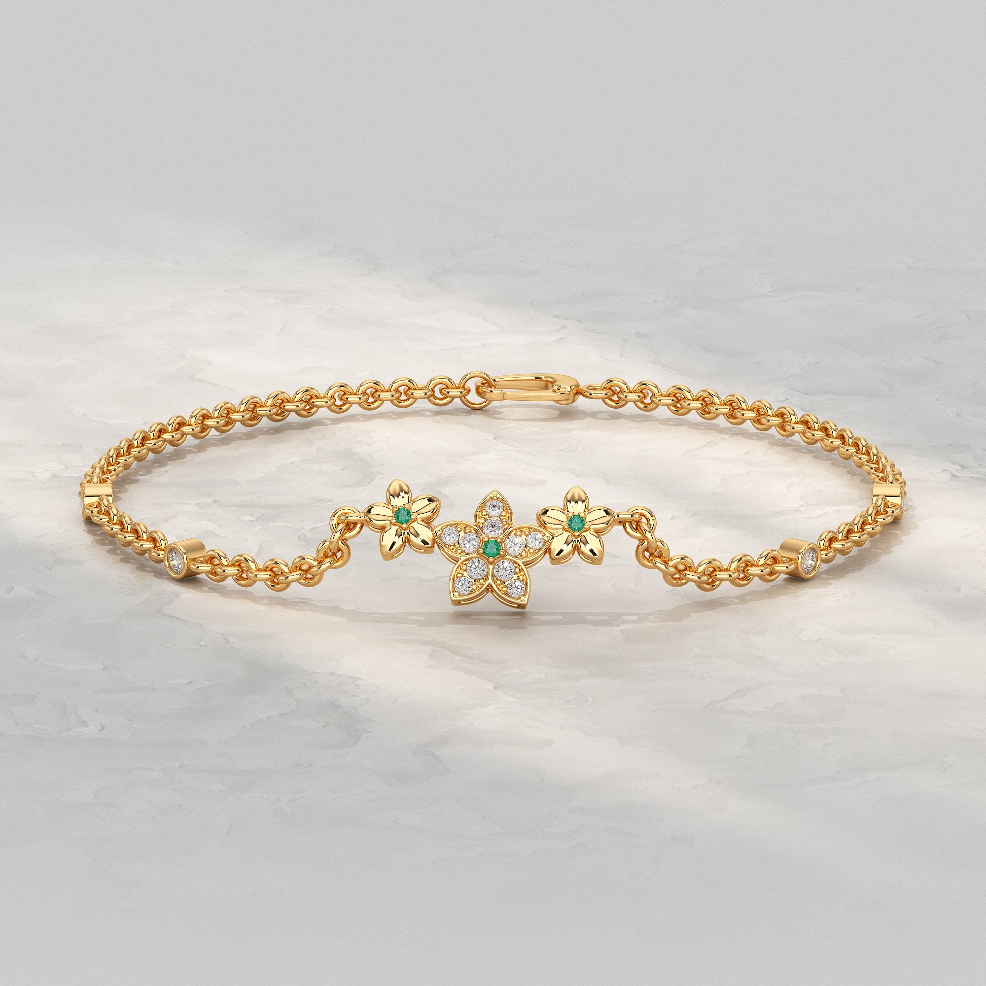 Diamond Floral Star Petal Chain Bracelet Bracelet