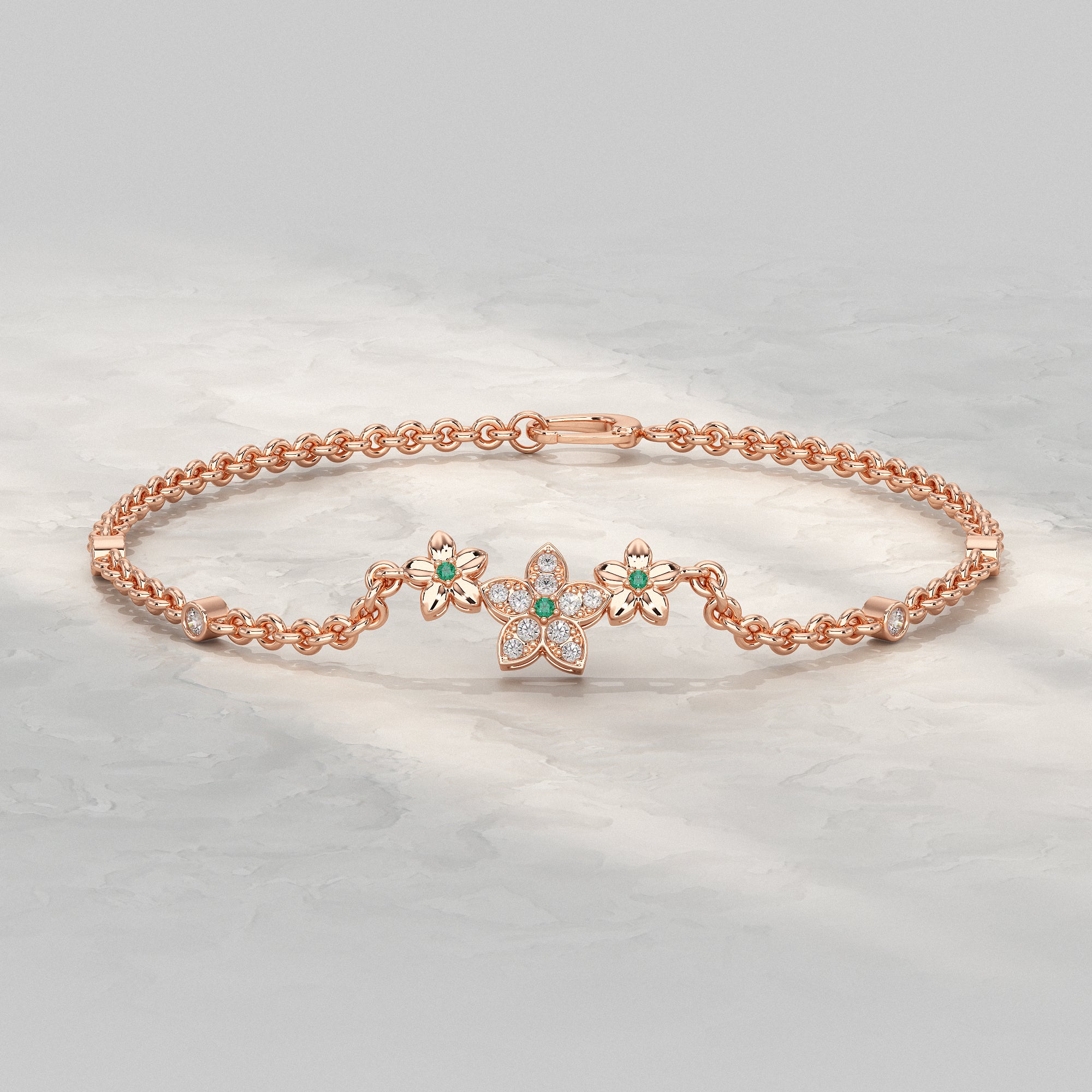 Diamond Floral Star Petal Chain Bracelet Bracelet