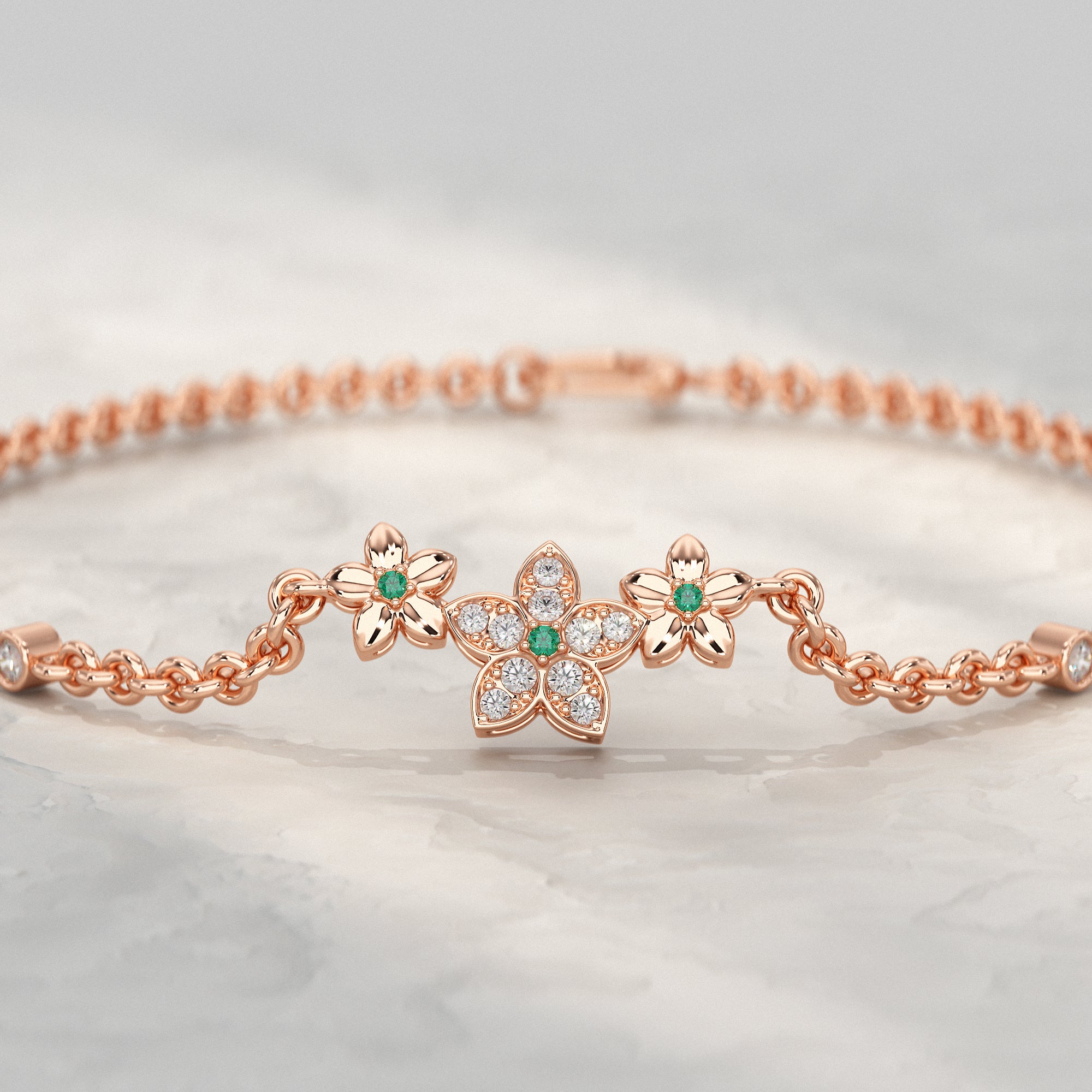 Diamond Floral Star Petal Chain Bracelet Bracelet