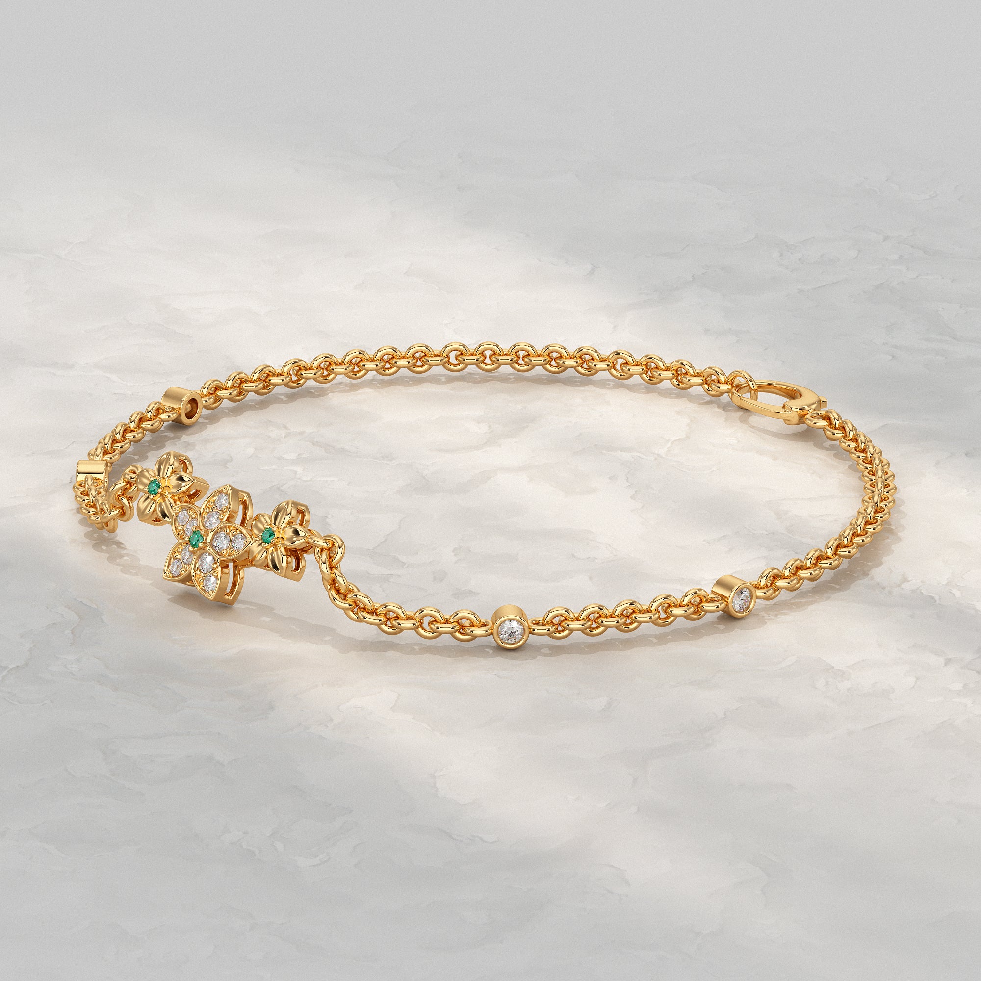 Diamond Floral Star Petal Chain Bracelet Bracelet