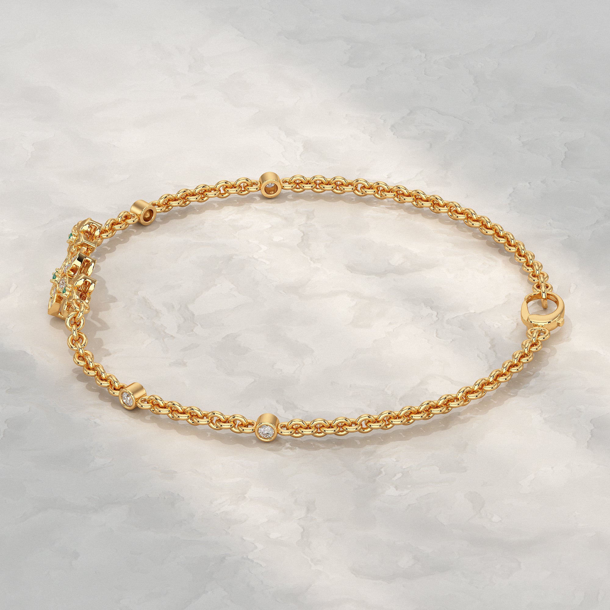 Diamond Floral Star Petal Chain Bracelet Bracelet