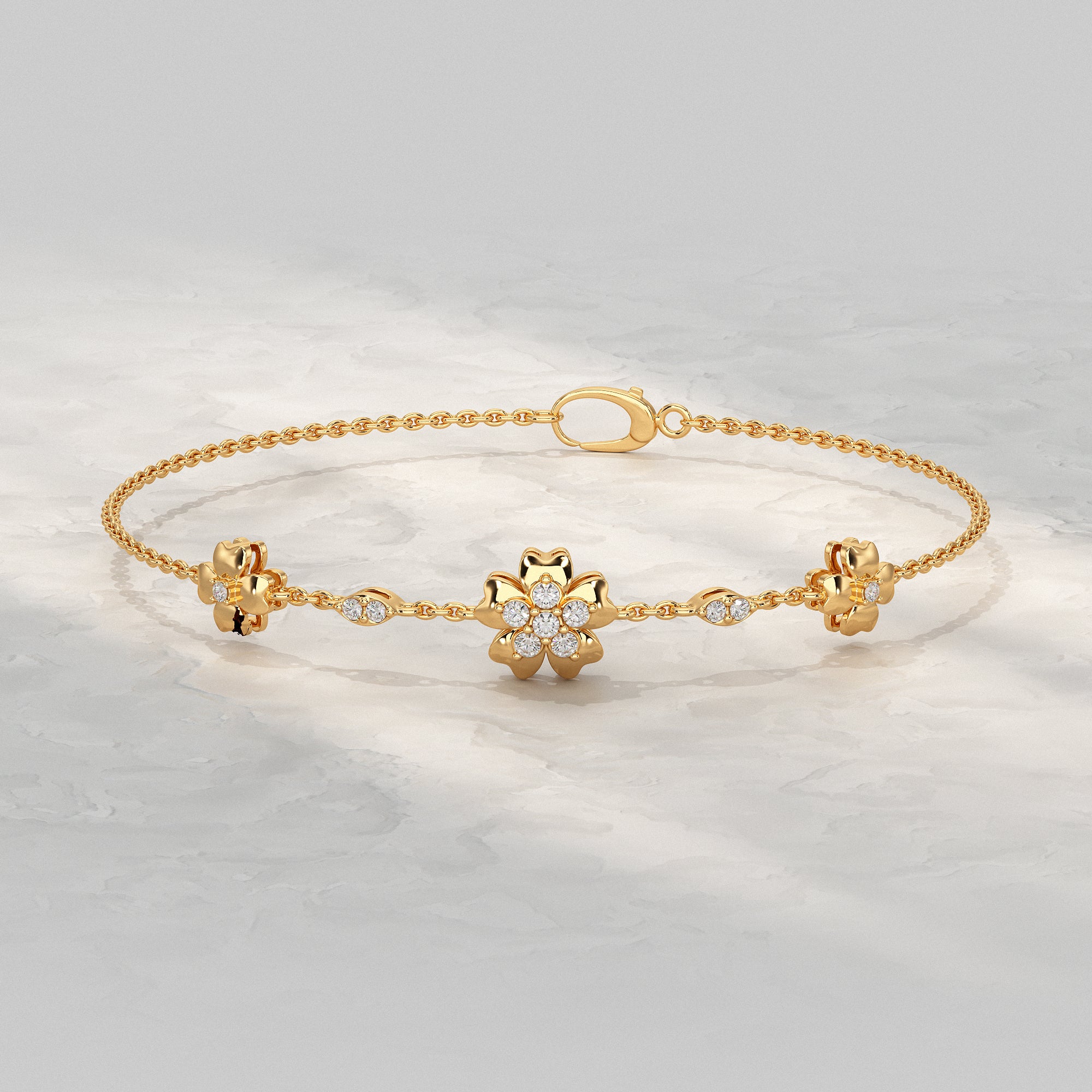 Floral Chain Bracelet with Diamond Petals Bracelet