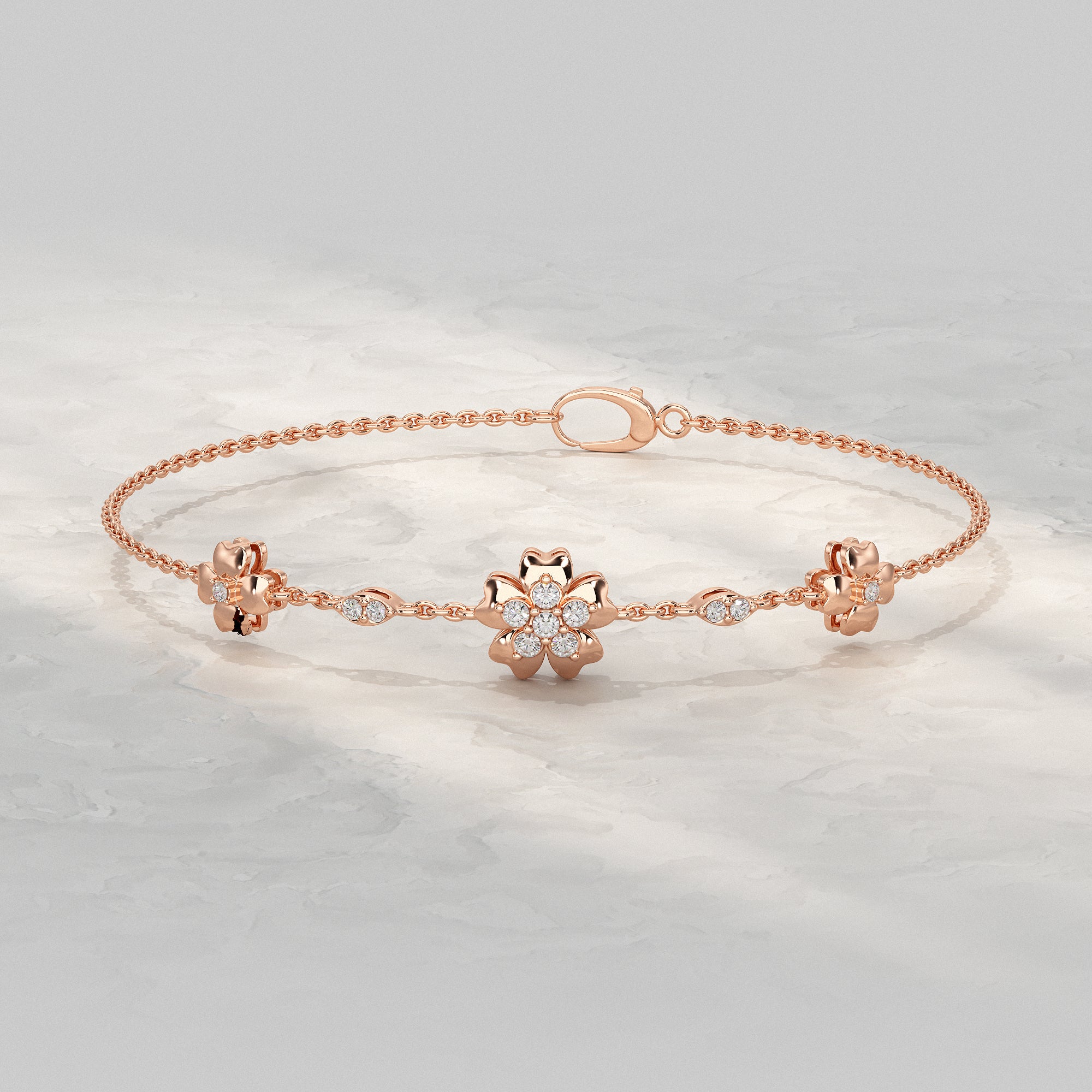 Floral Chain Bracelet with Diamond Petals Bracelet