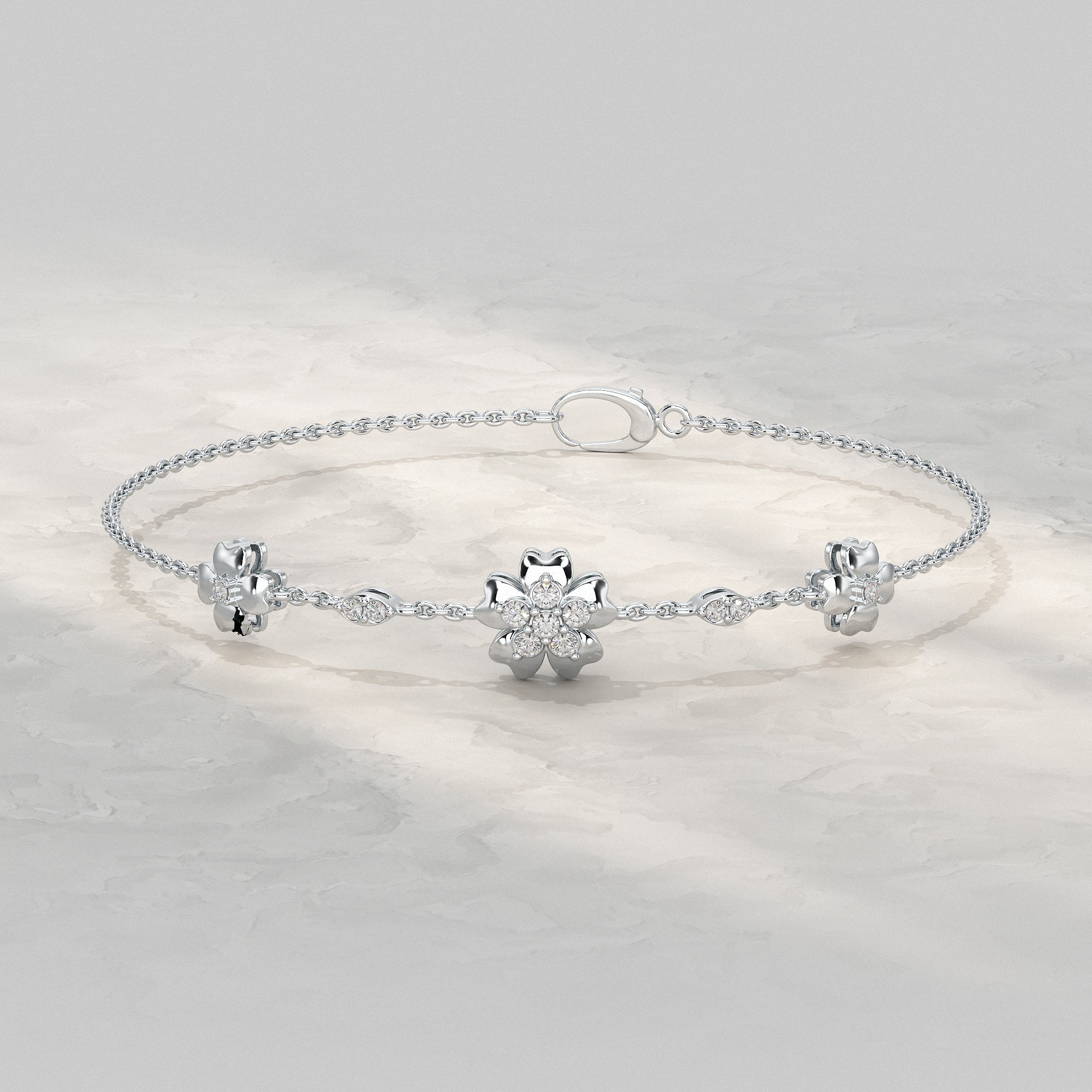 Floral Chain Bracelet with Diamond Petals Bracelet