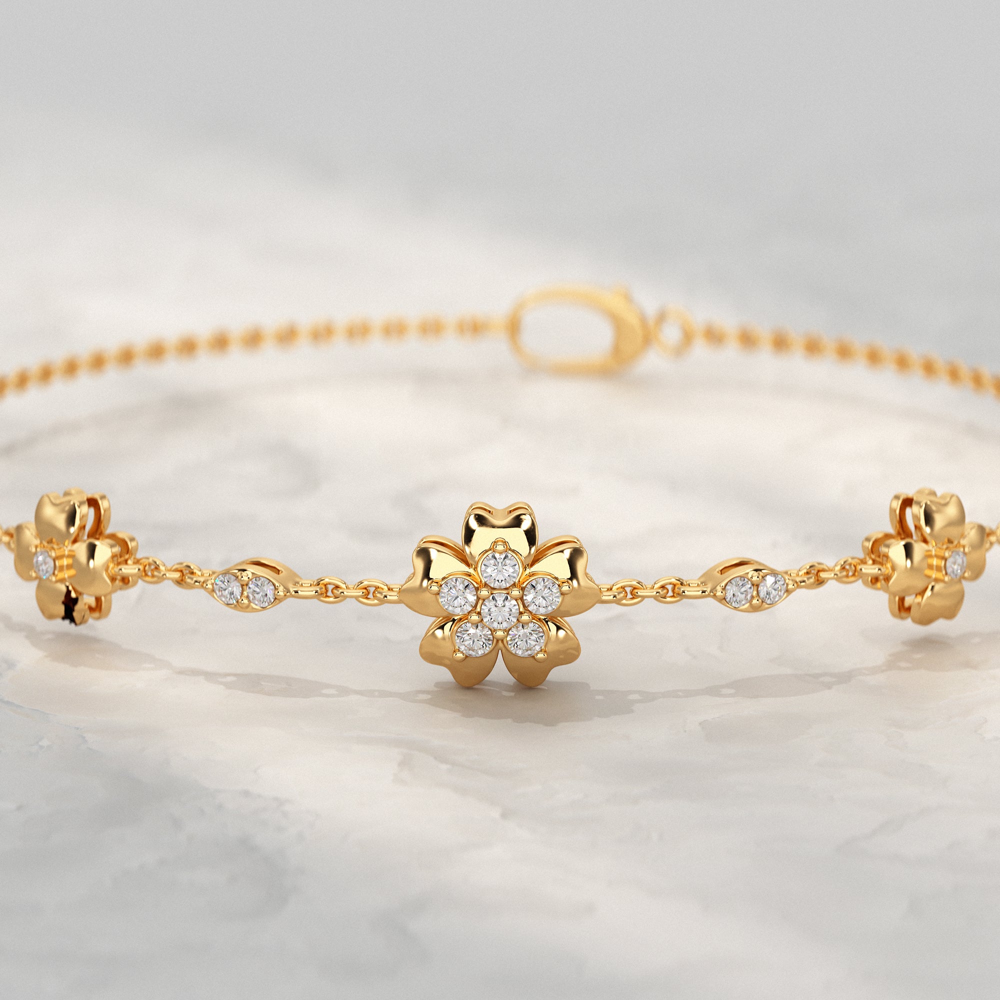 Floral Chain Bracelet with Diamond Petals Bracelet