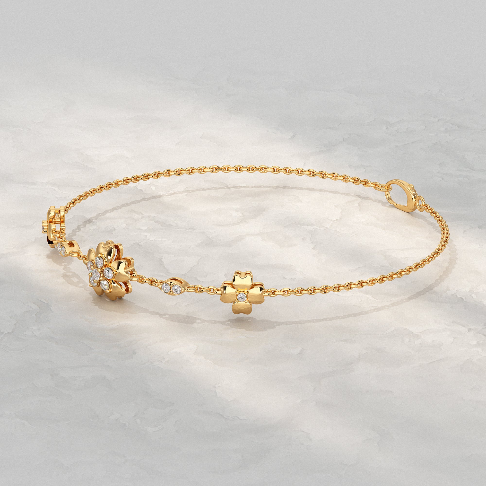 Floral Chain Bracelet with Diamond Petals Bracelet