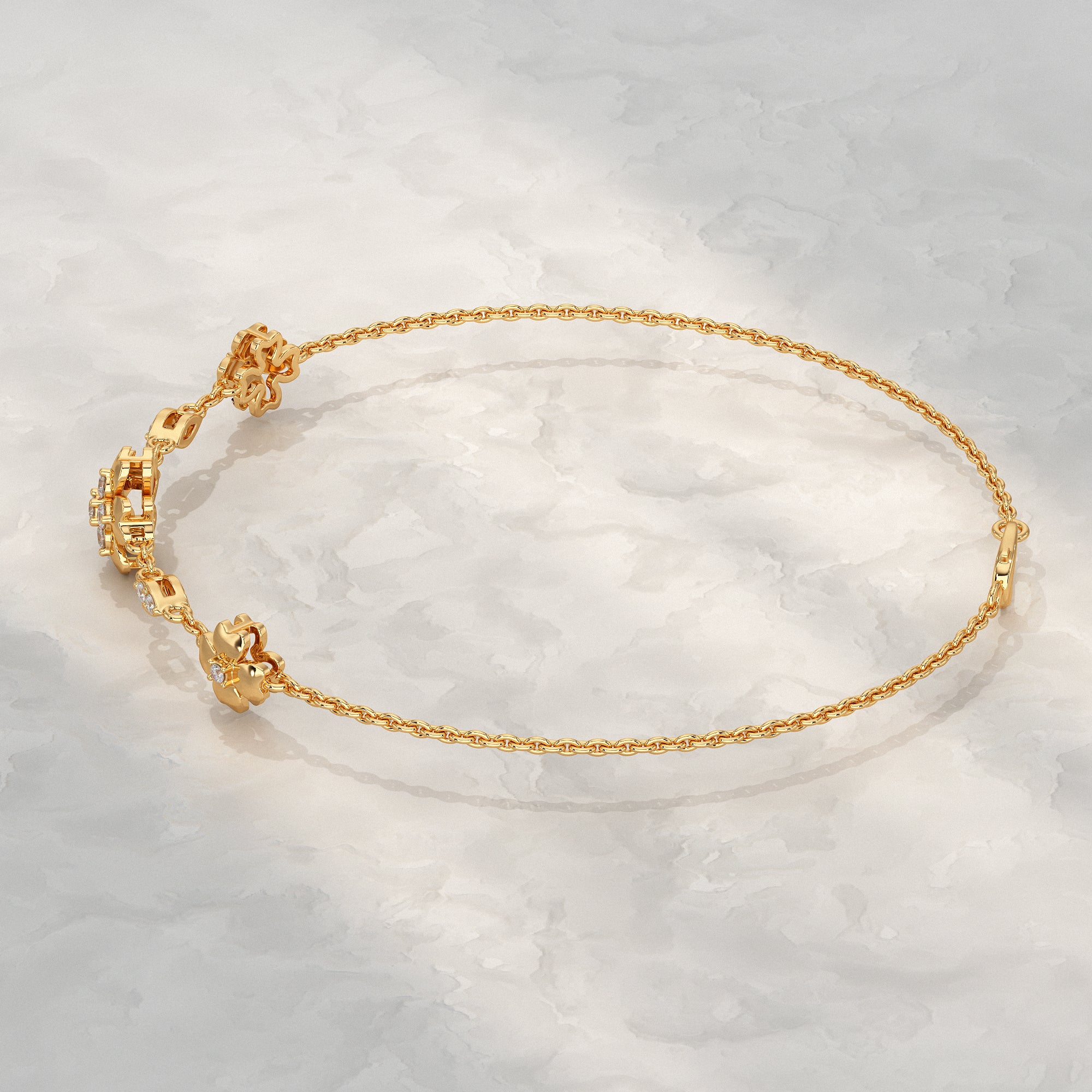 Floral Chain Bracelet with Diamond Petals Bracelet