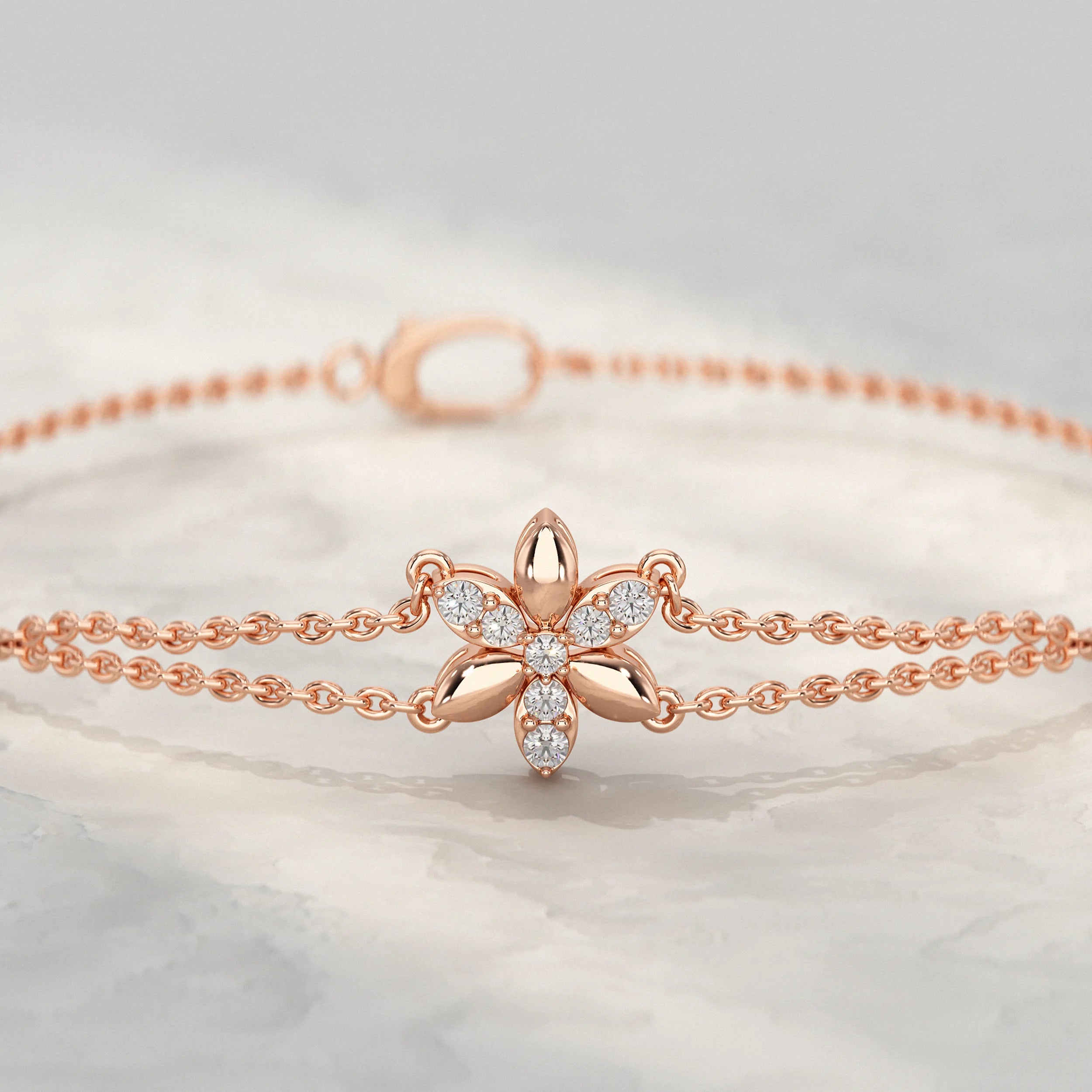 Round Diamond Floral Design Chain Bracelet Bracelet