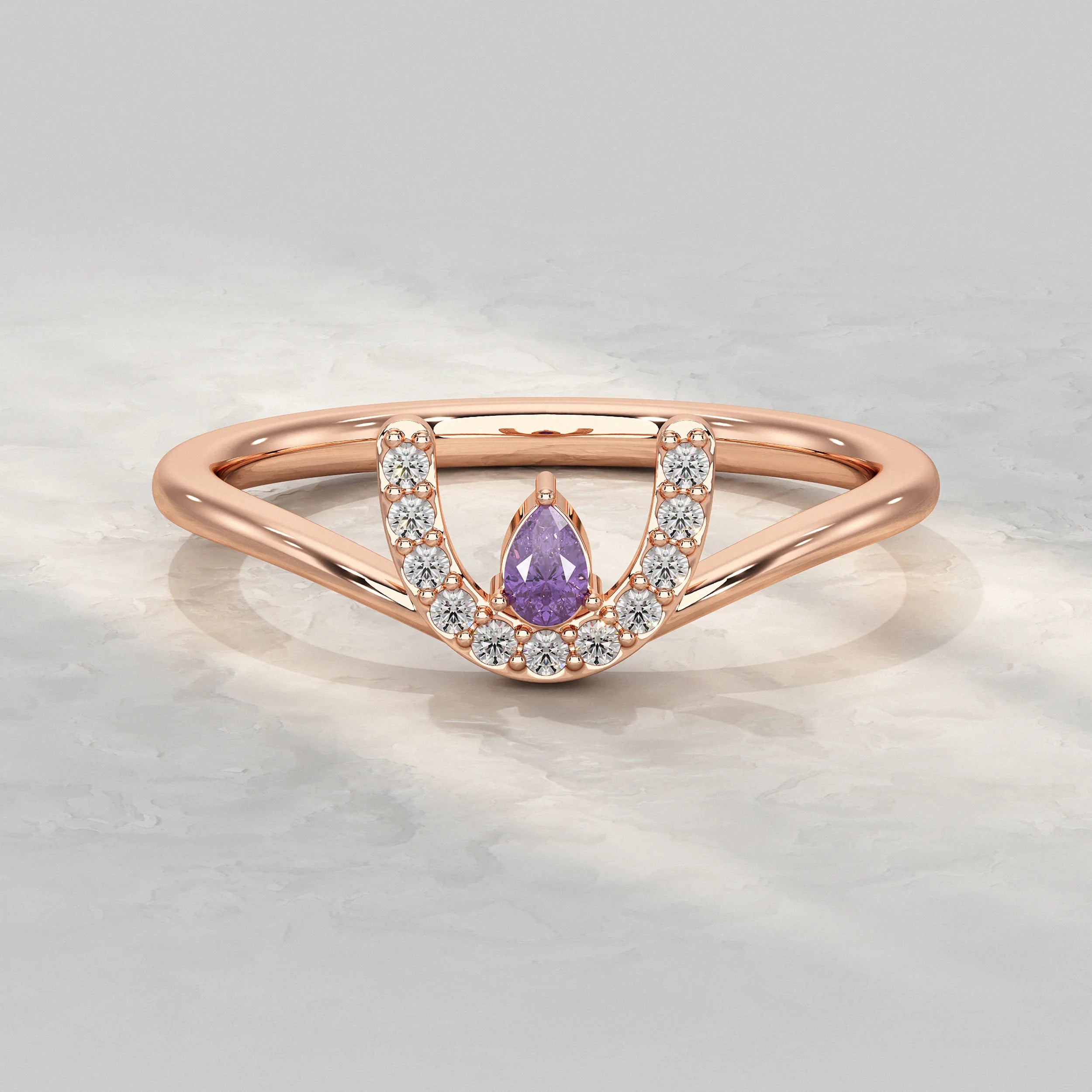 Amethyst And Crescent Shape Diamond Ring Rings