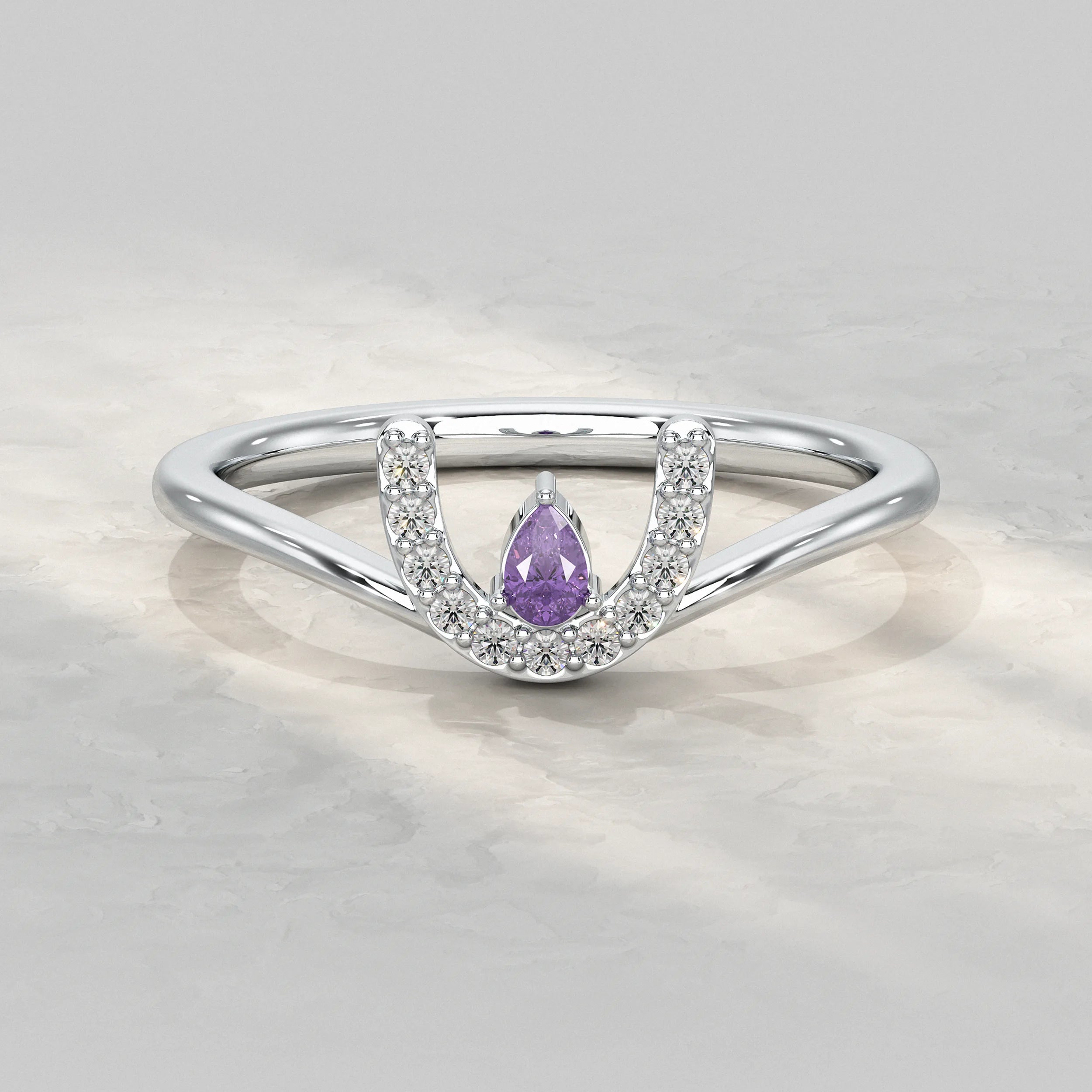 Amethyst And Crescent Shape Diamond Ring Rings