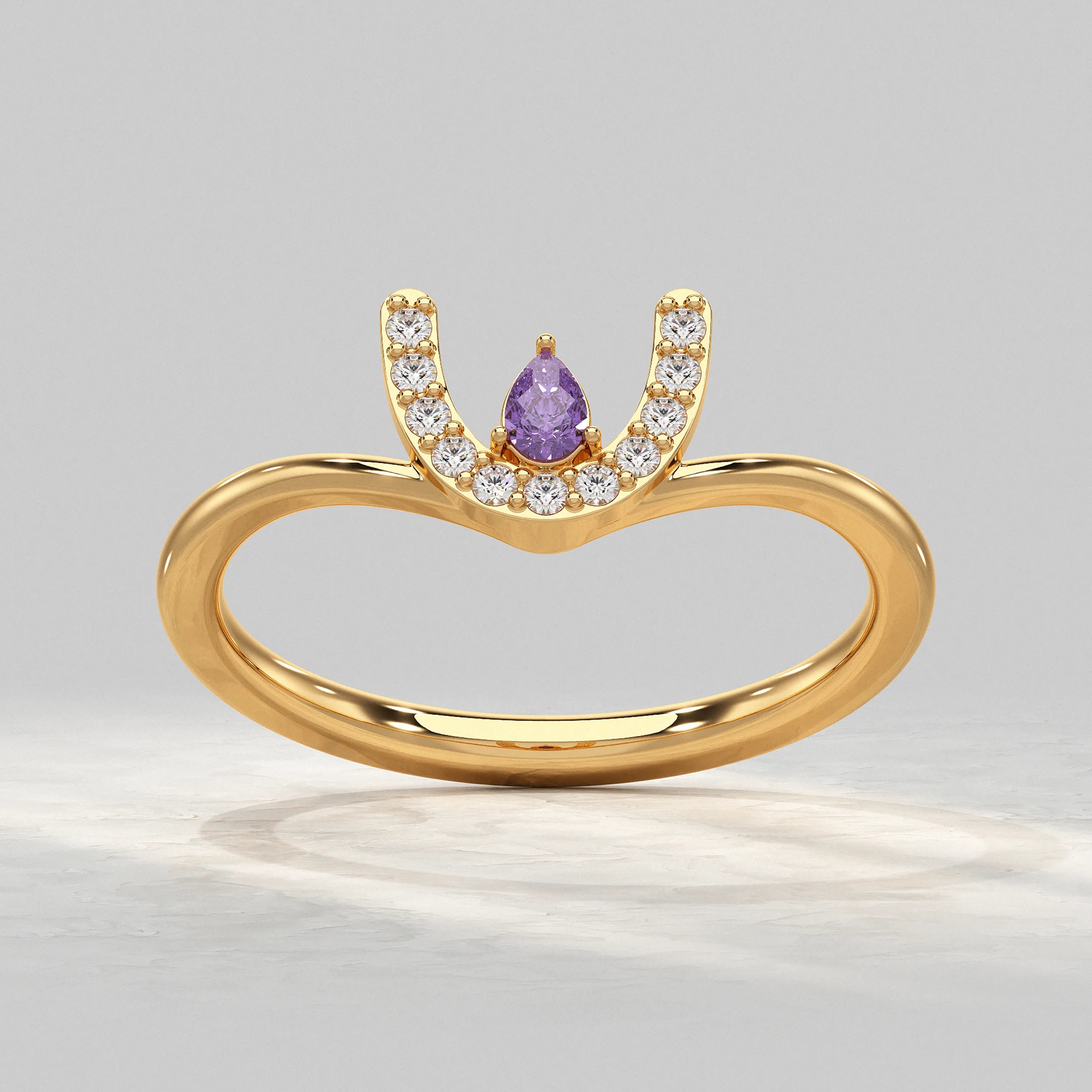 Amethyst And Crescent Shape Diamond Ring Rings
