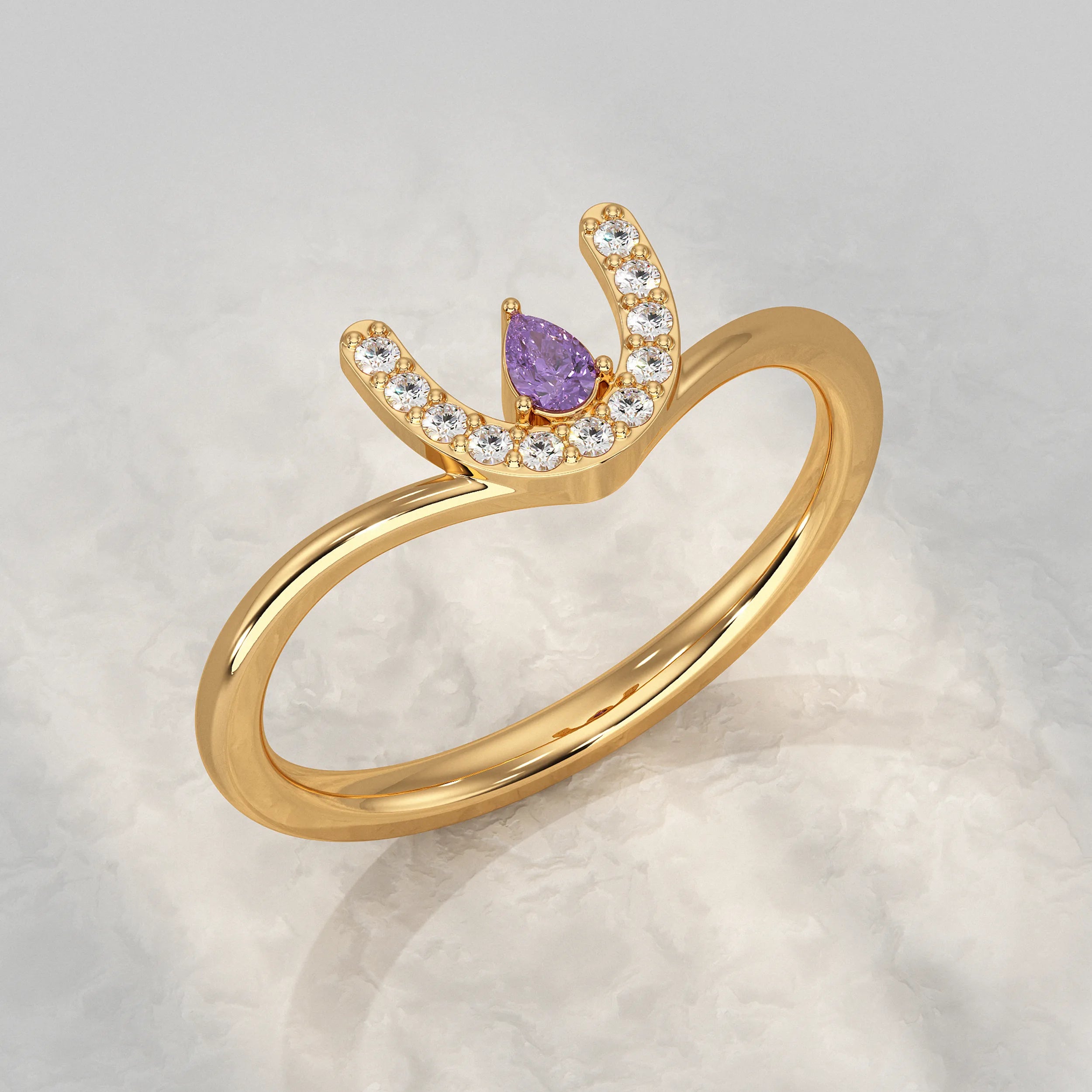 Amethyst And Crescent Shape Diamond Ring Rings