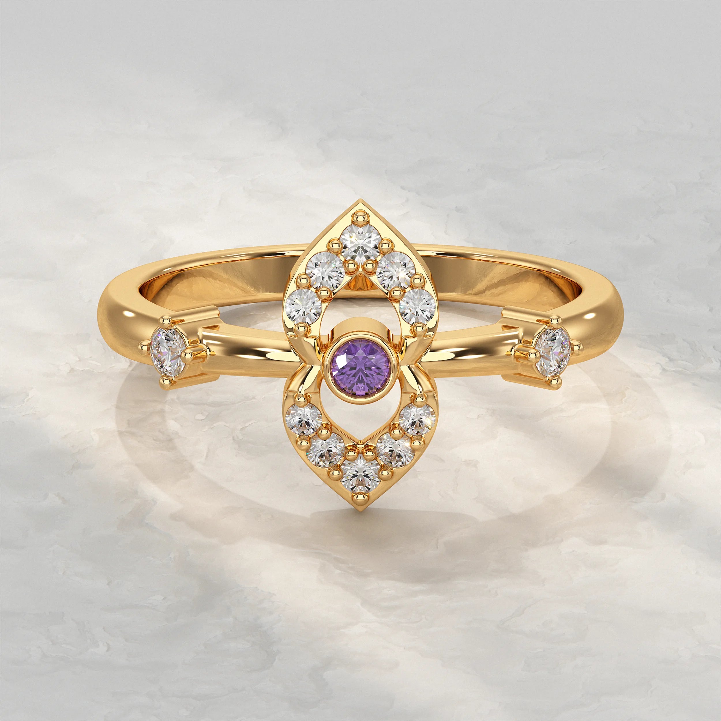 Amethyst Floral Lab Diamond Ring Rings