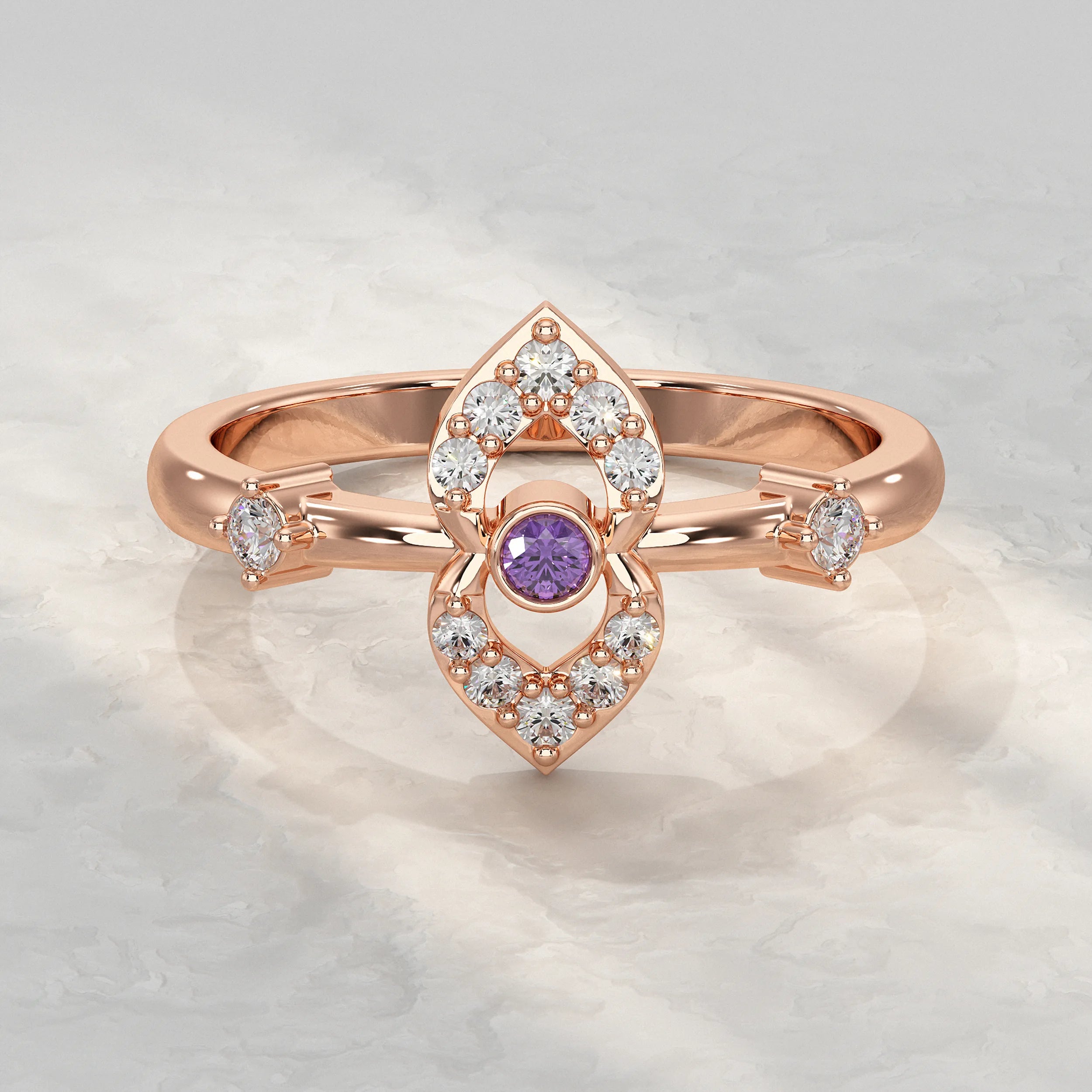 Amethyst Floral Lab Diamond Ring Rings