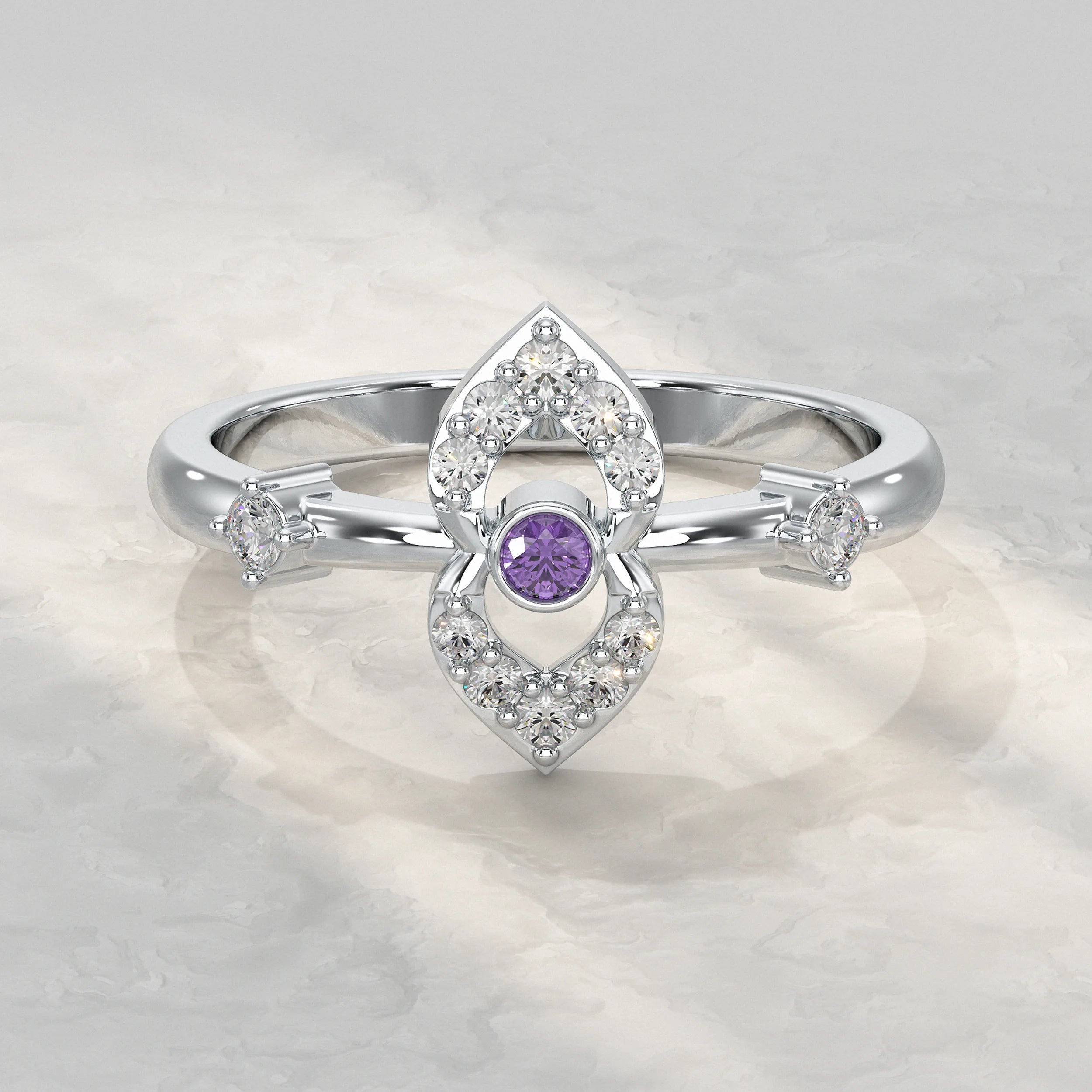 Amethyst Floral Lab Diamond Ring Rings