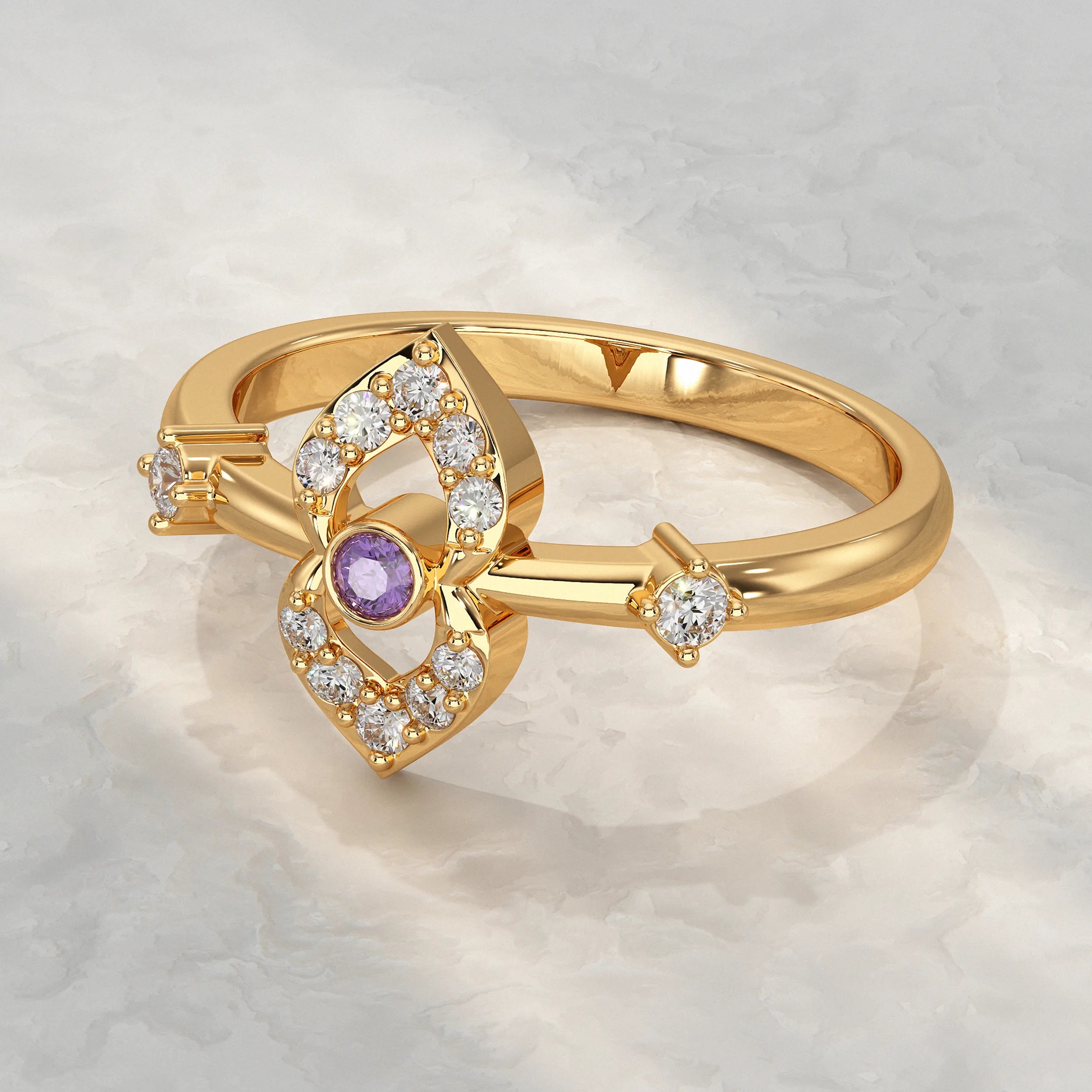 Amethyst Floral Lab Diamond Ring Rings