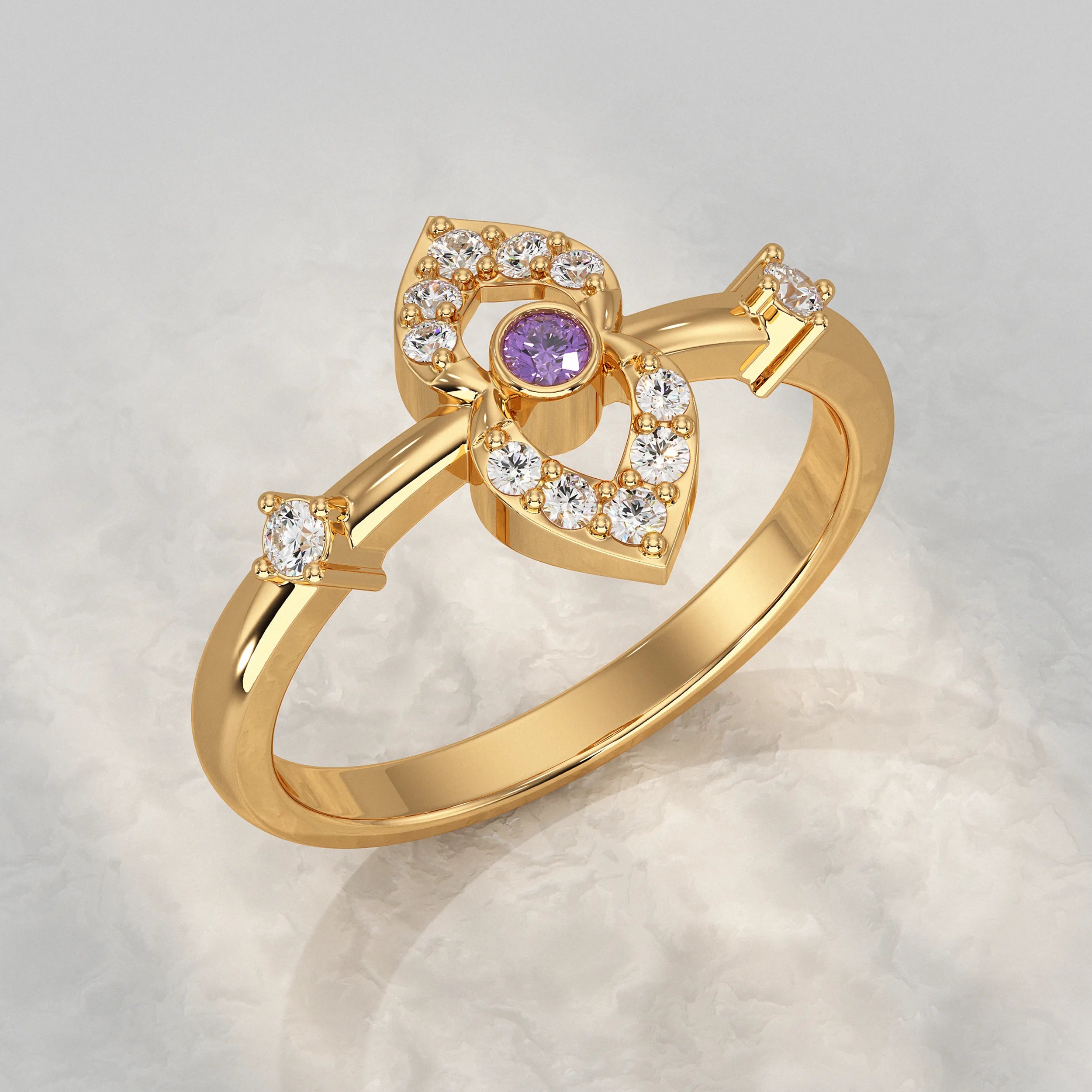 Amethyst Floral Lab Diamond Ring Rings