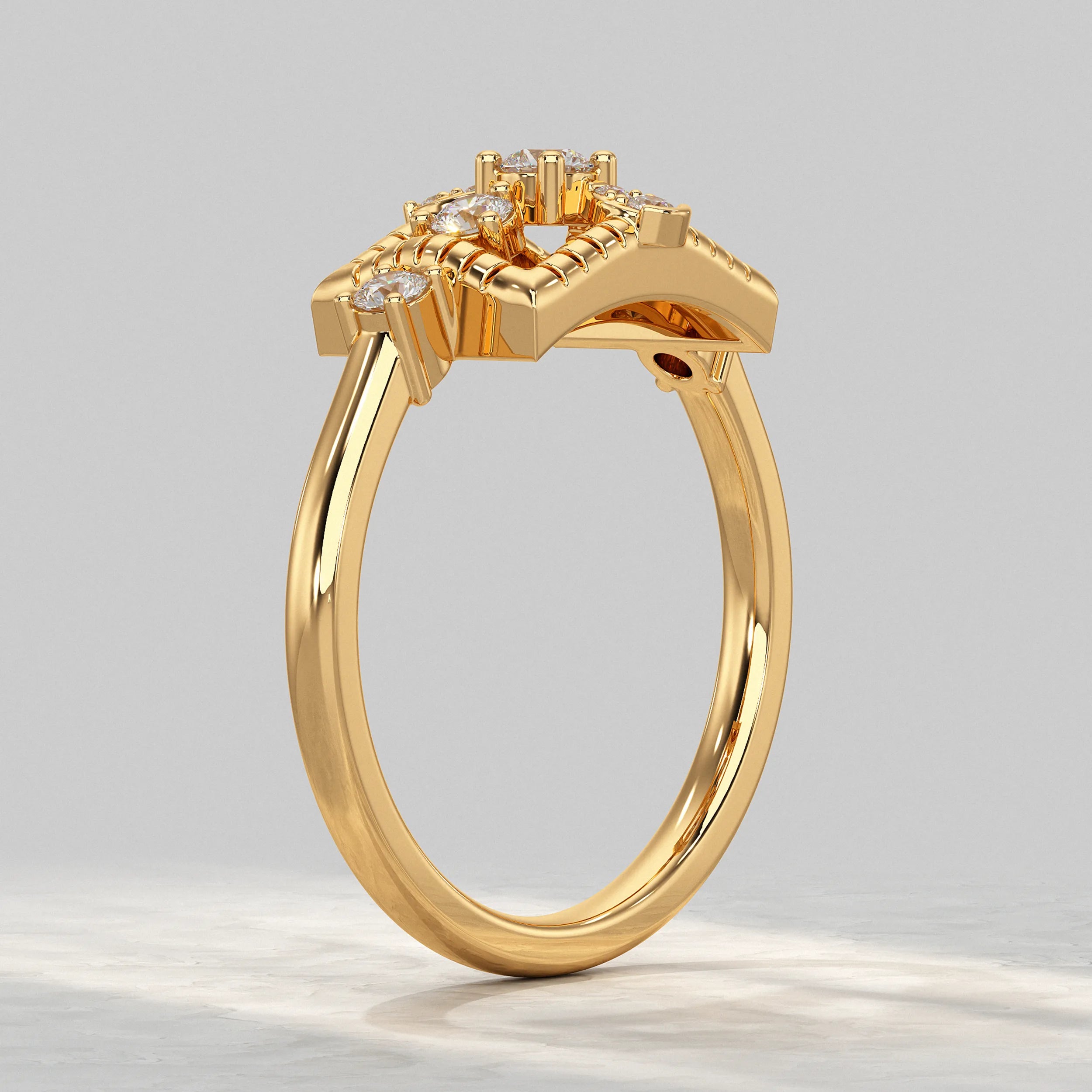 Geometric Rectangle Ring Featuring Round Diamond Rings