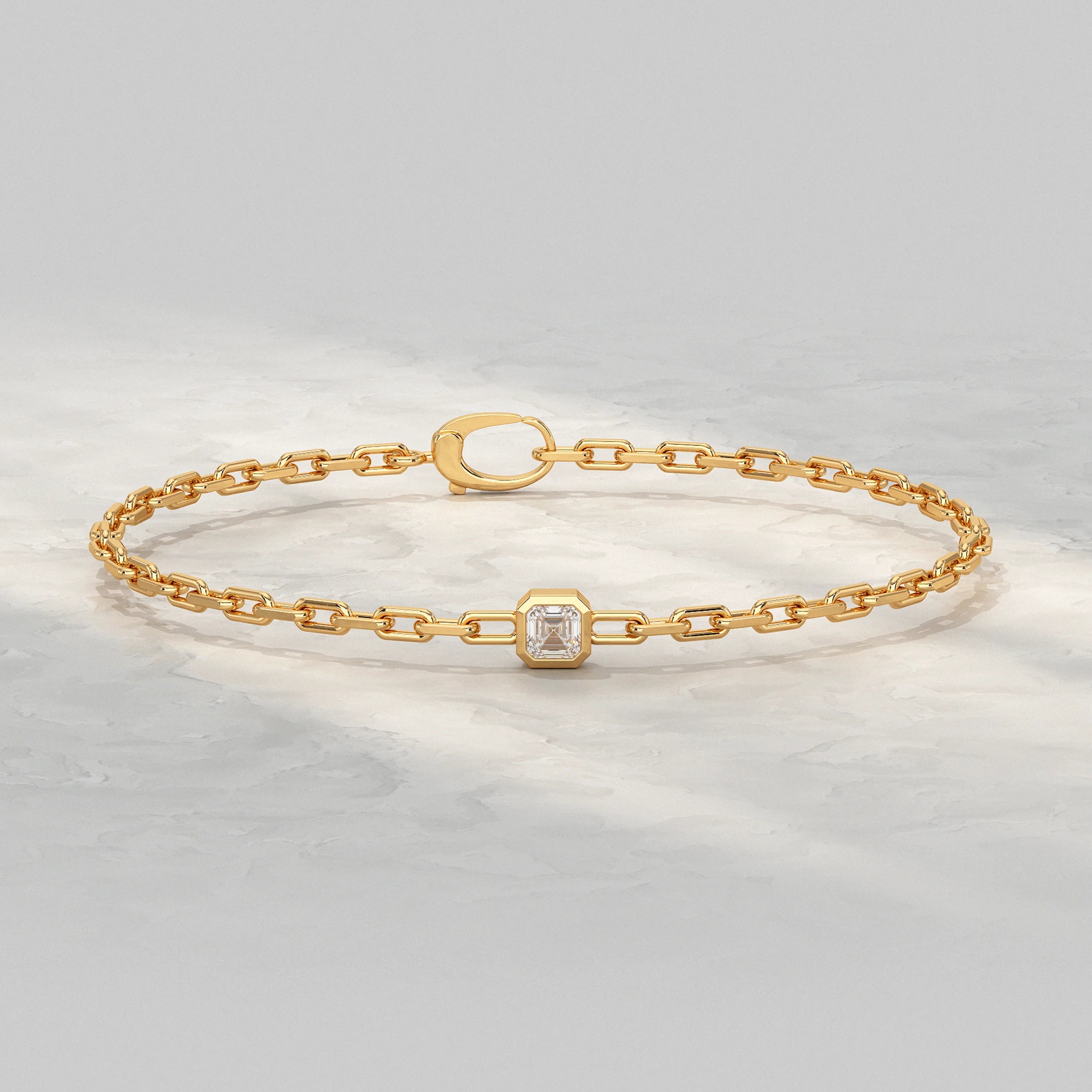 Asscher Cut Bezel Set Paper Clip Bracelet Bracelet