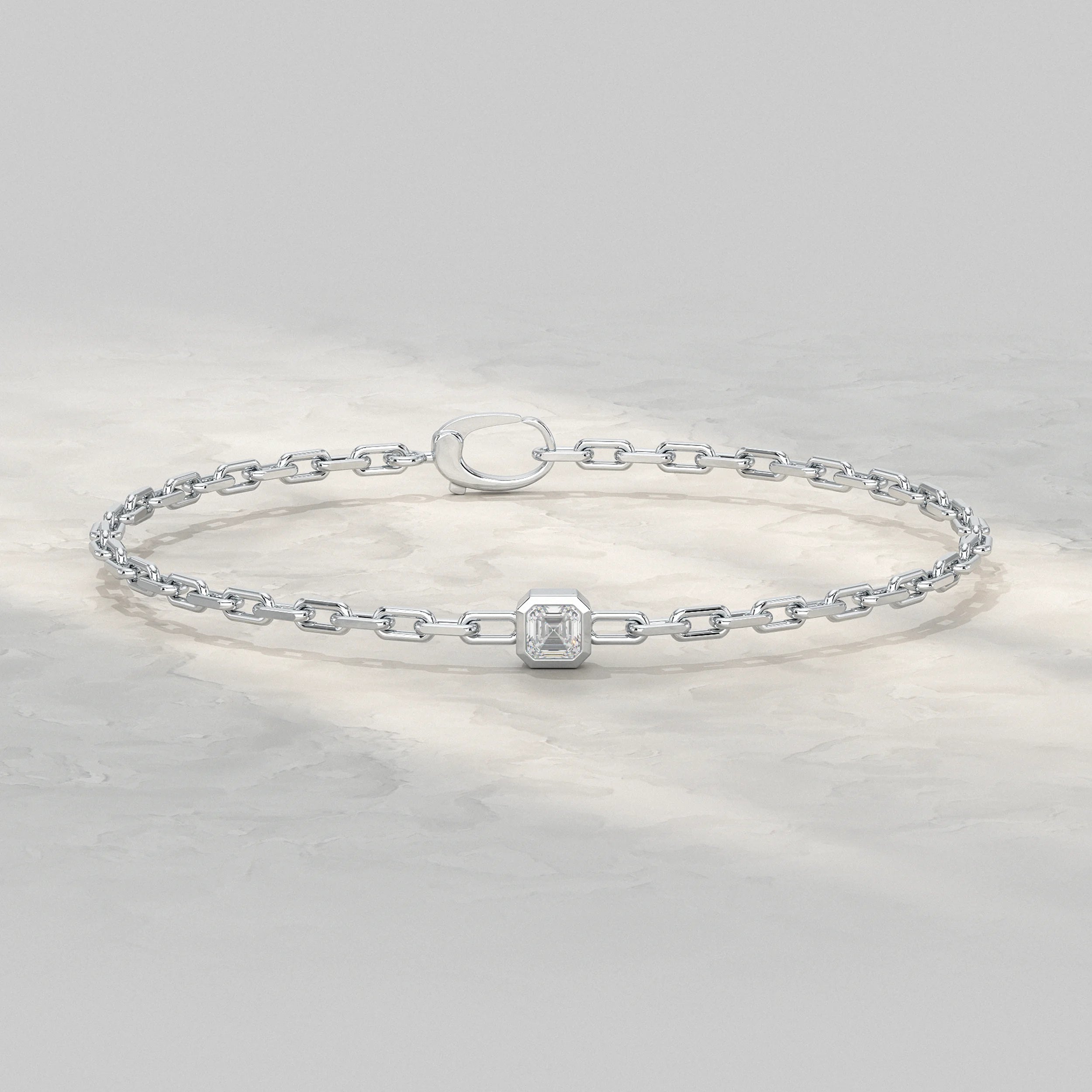 Asscher Cut Bezel Set Paper Clip Bracelet Bracelet