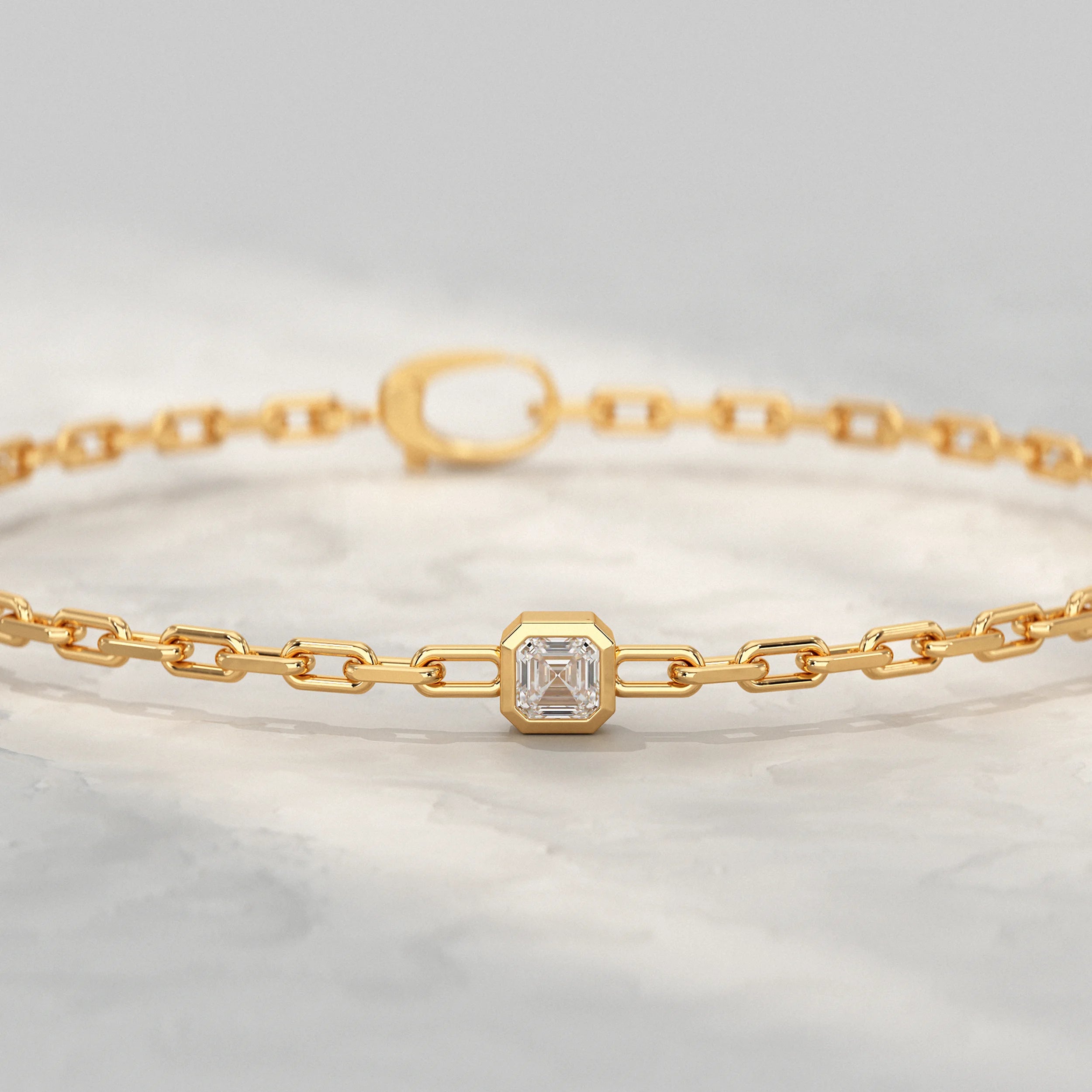 Asscher Cut Bezel Set Paper Clip Bracelet Bracelet
