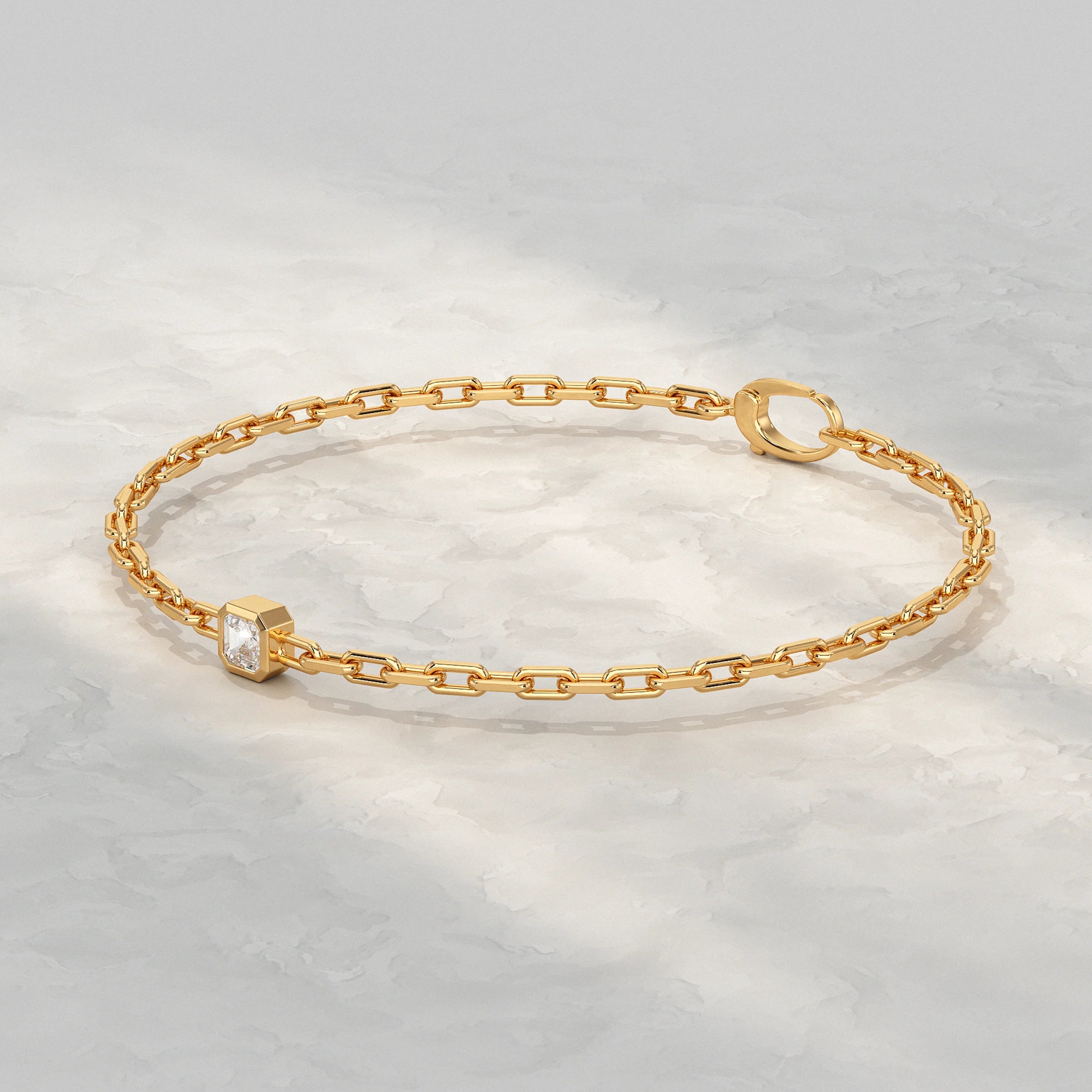 Asscher Cut Bezel Set Paper Clip Bracelet Bracelet