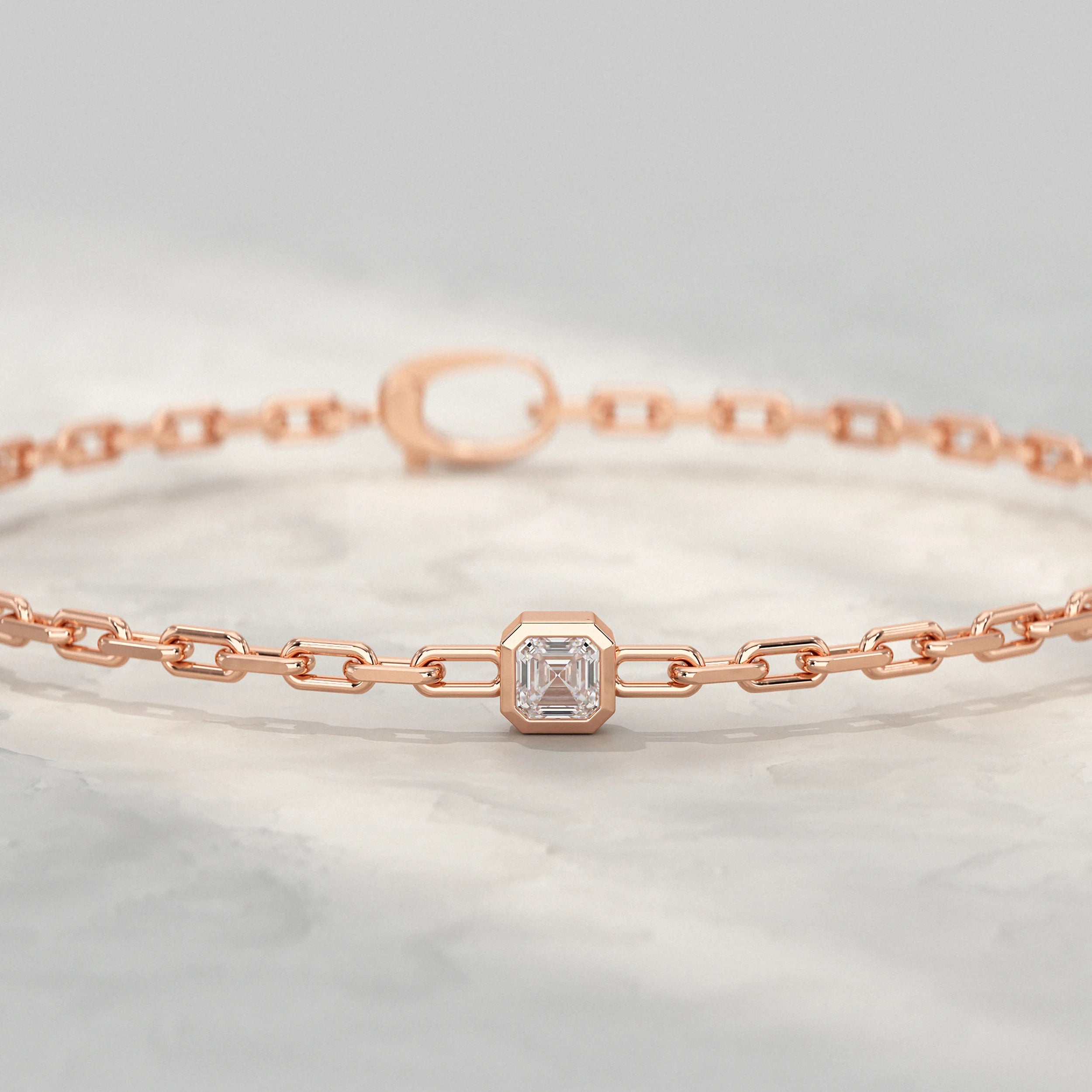 Asscher Cut Bezel Set Paper Clip Bracelet Bracelet