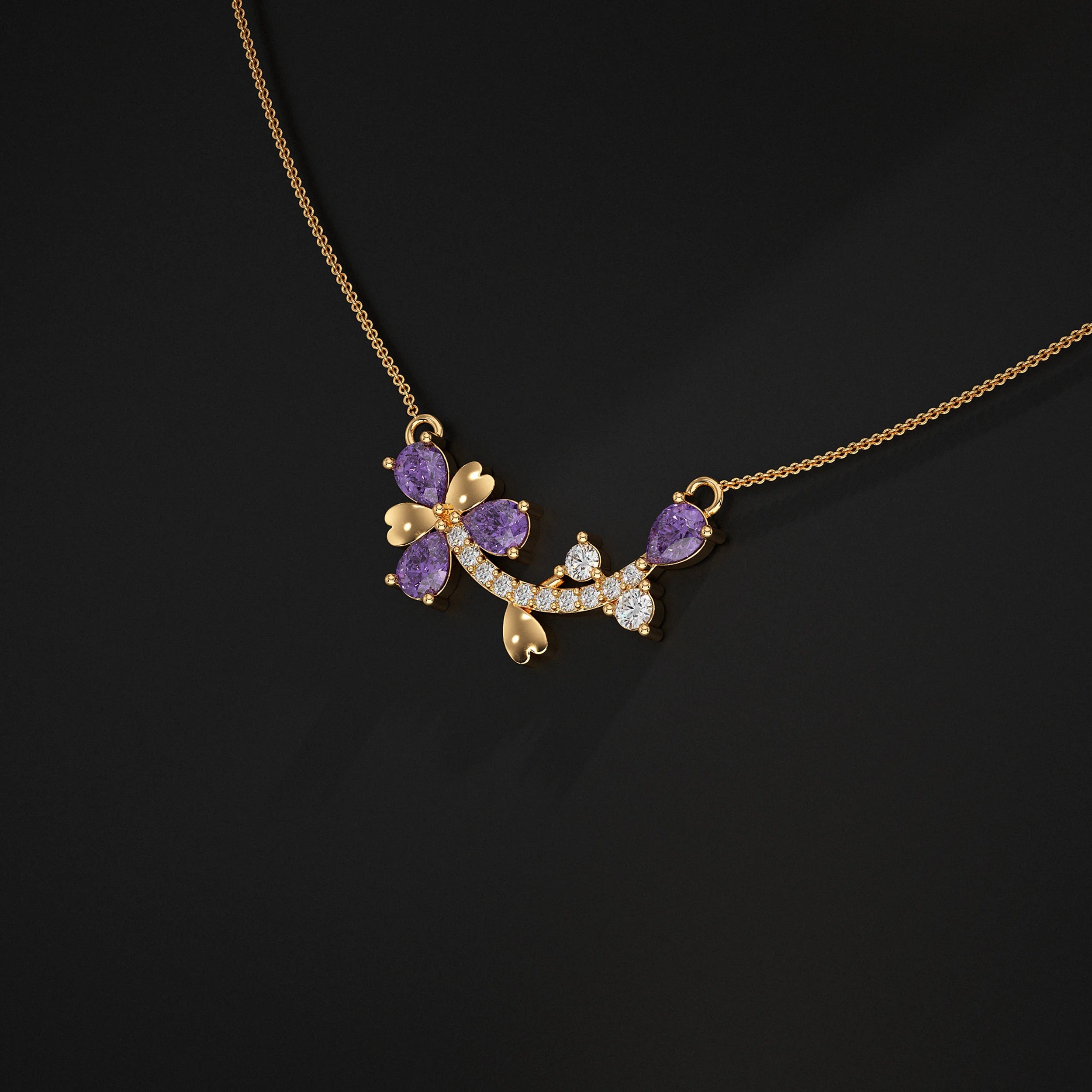 Pear Amethyst And Lab Diamond Pendant Pendant