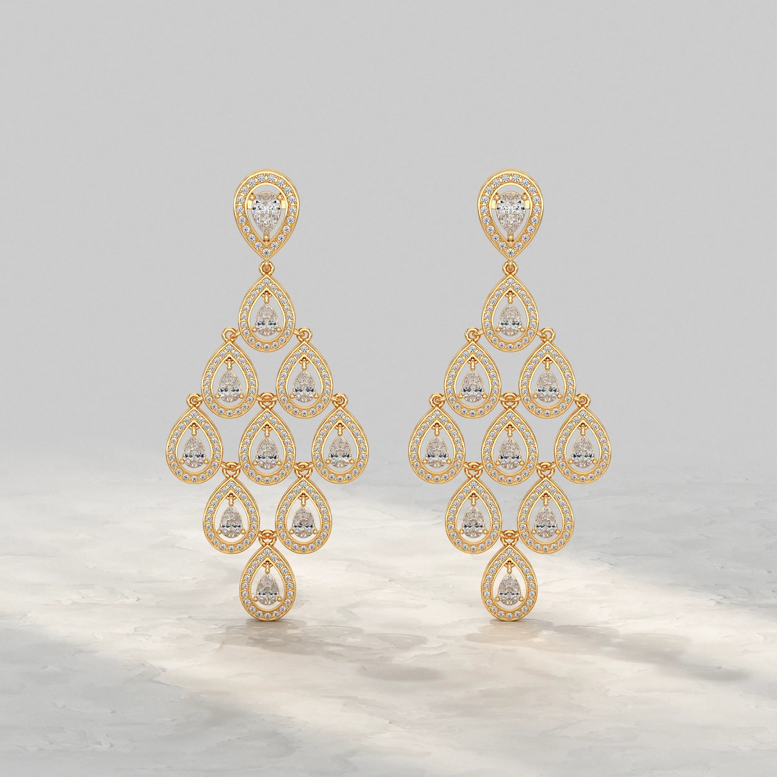 Pear Shape Halo Diamond Dangle Chandelier Earrings Earrings