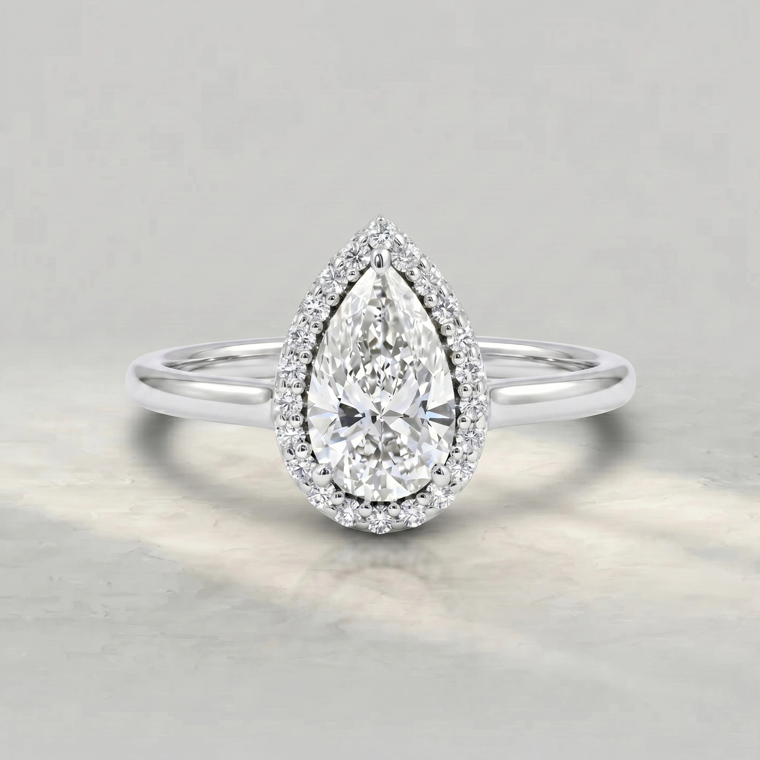 Pear Cut Lab Diamond Halo Engagement Ring Rings