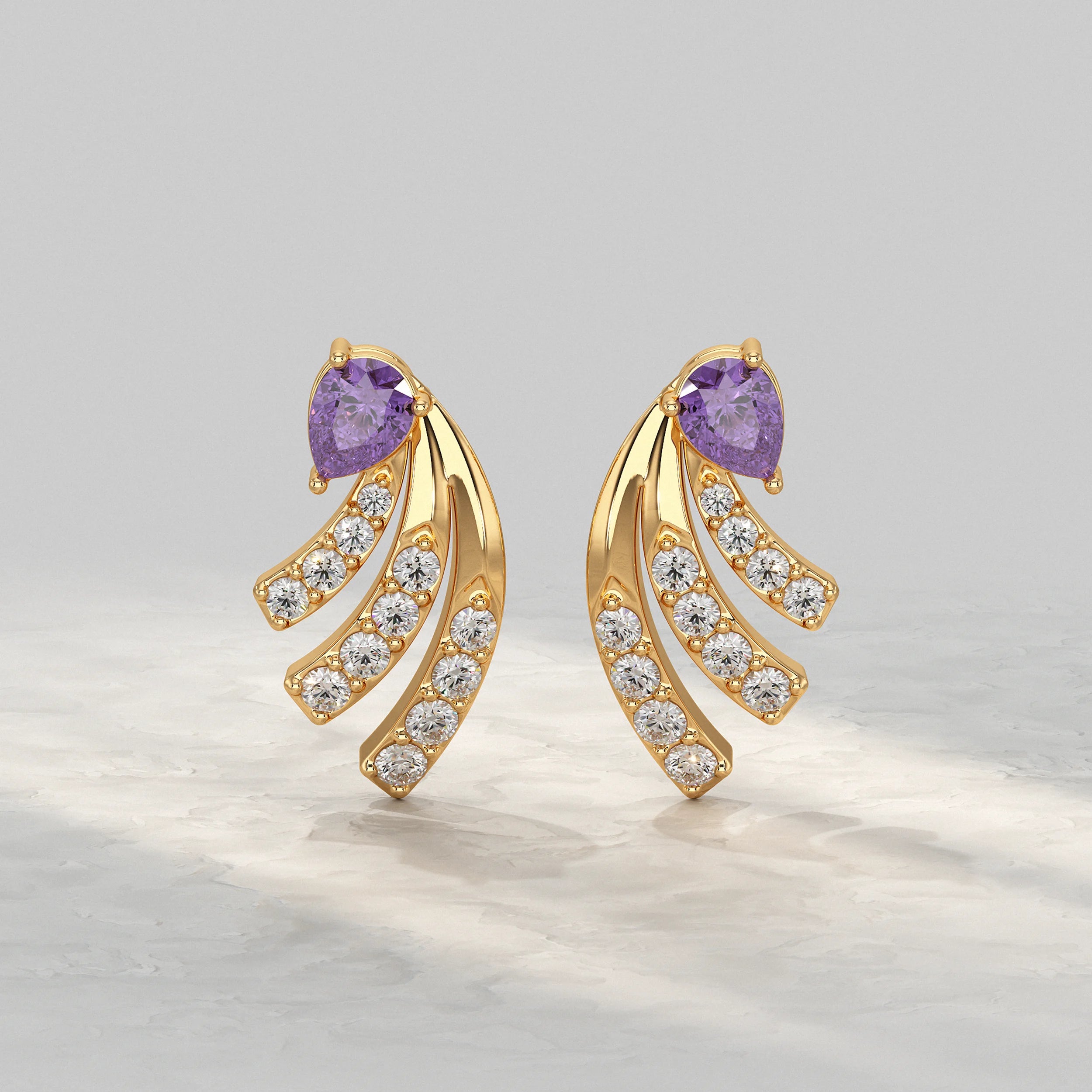 Pear Shaped Amethyst And Round Diamond Stud Earrings Earrings