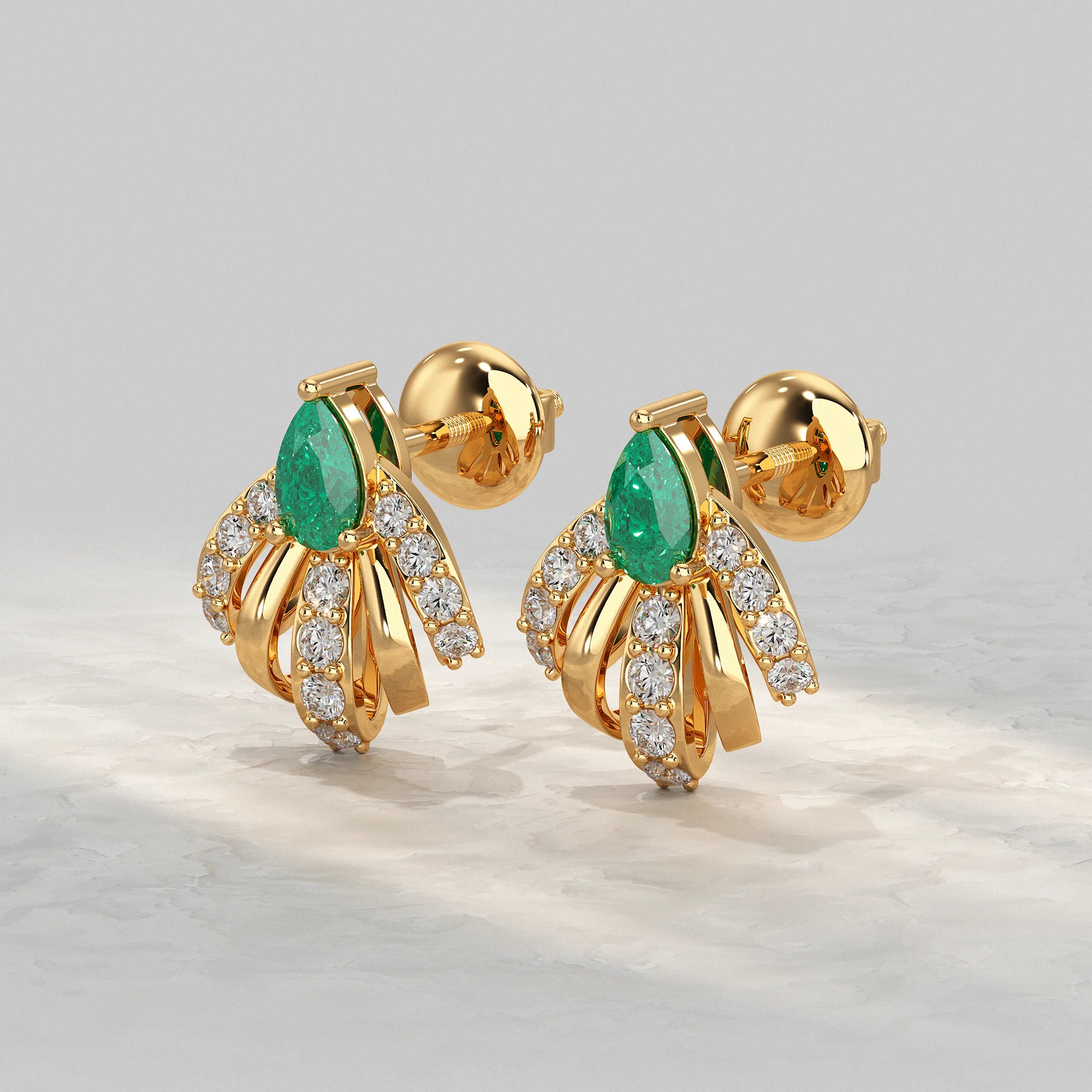Pear Cut Emerald And Diamond Cluster Stud Earrings Earrings