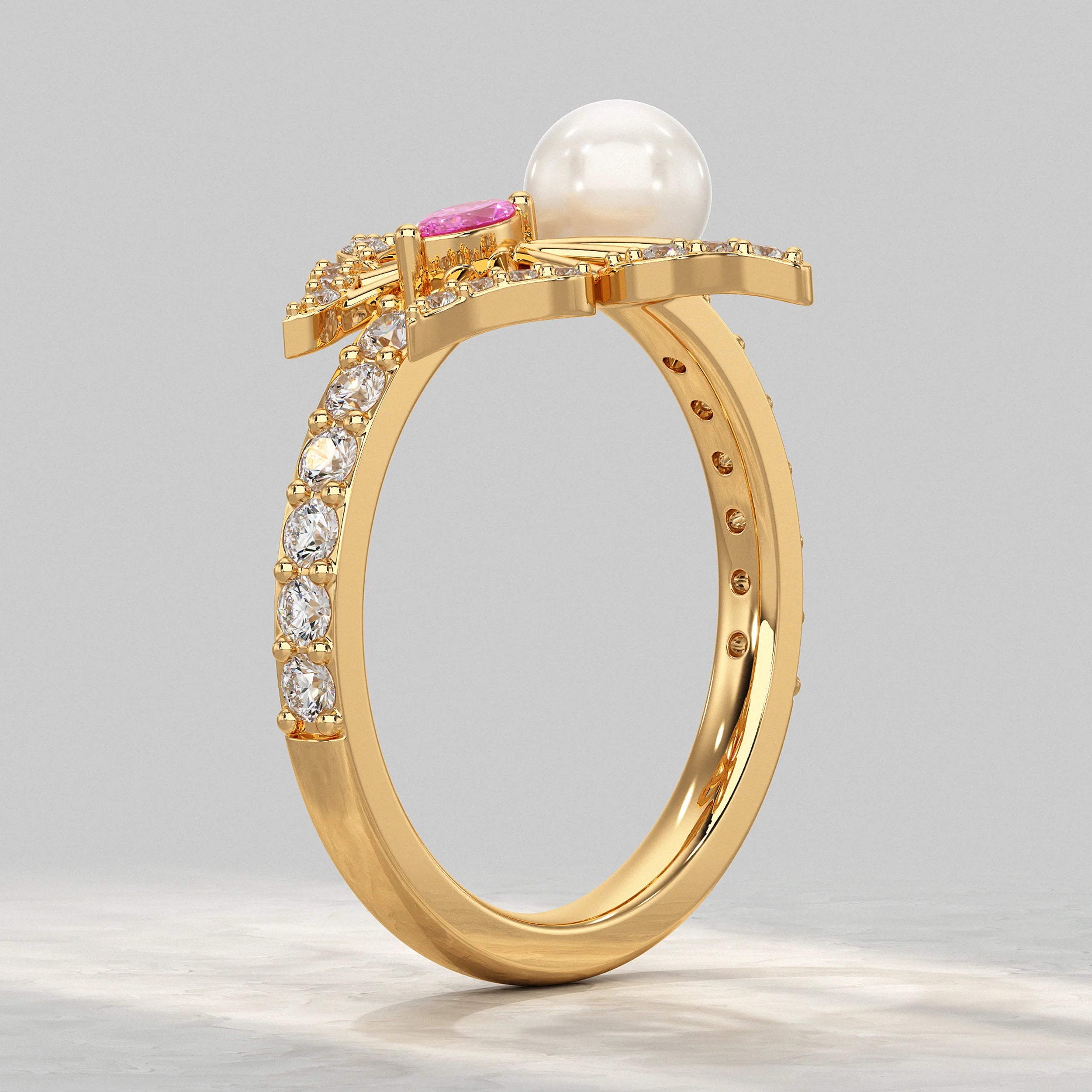 Pearl Butterfly Open Cuff Ring Rings