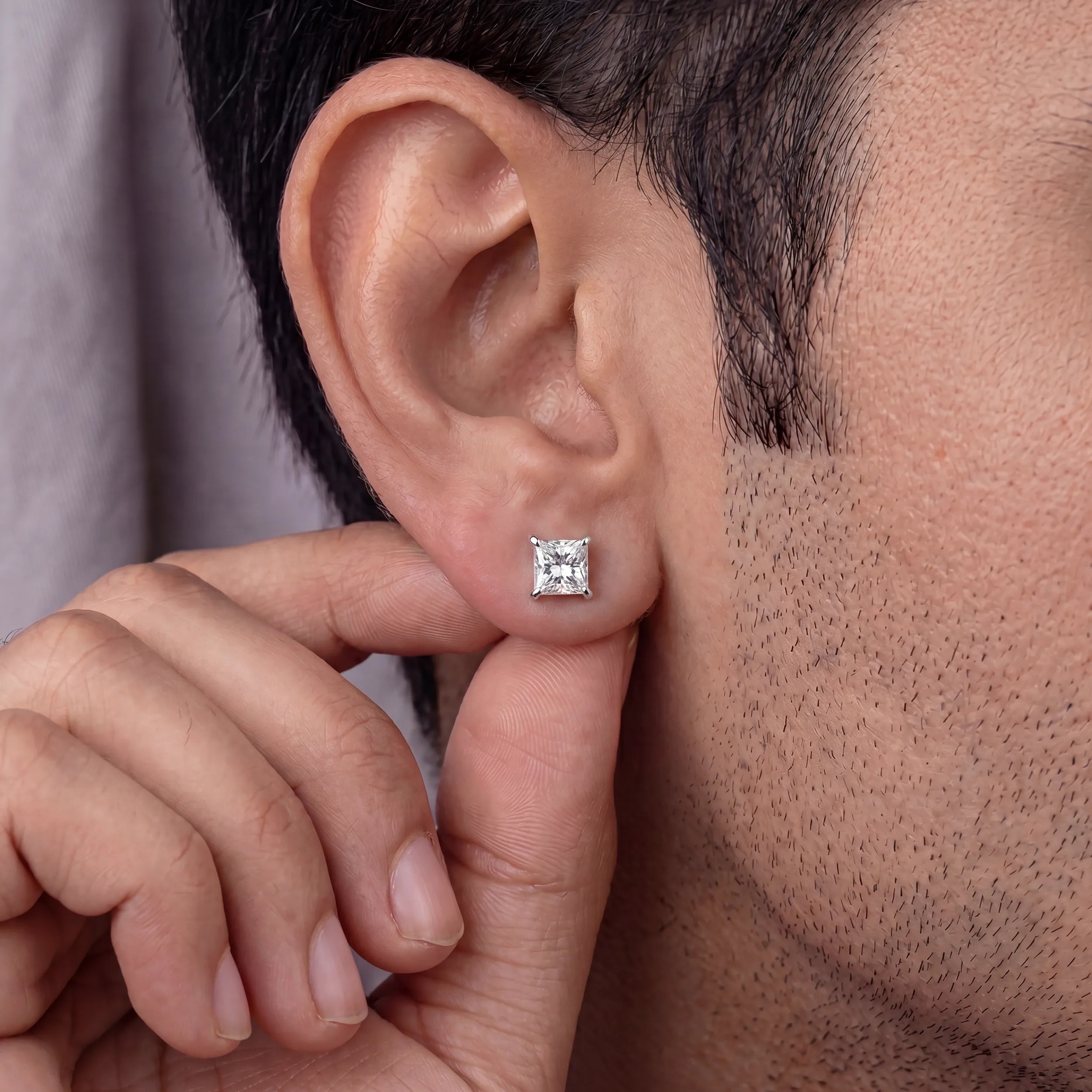 Princess Lab Grown Diamond Men's Stud Earrings