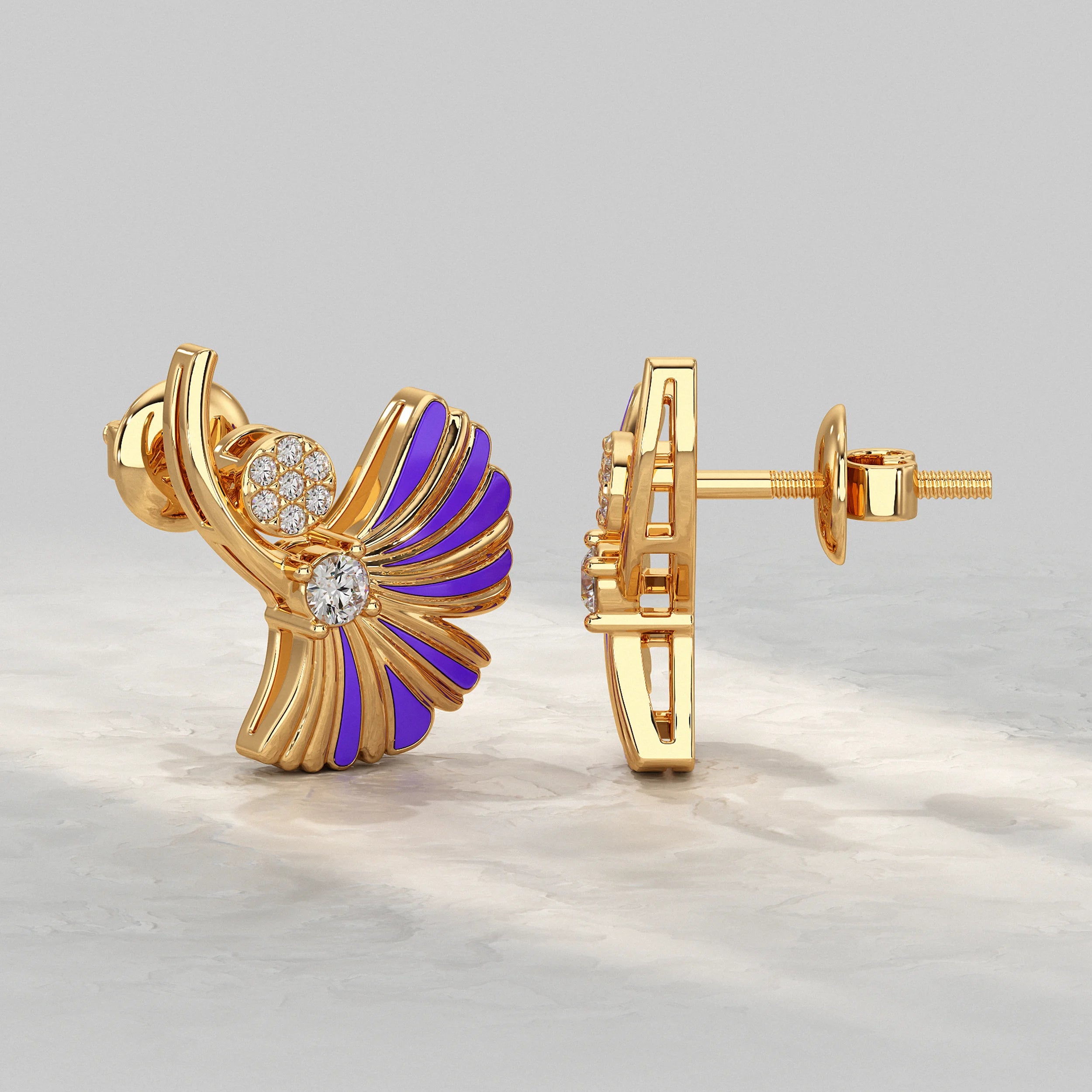 Enamel Flower Shape Lab Diamond Stud Earrings Earrings