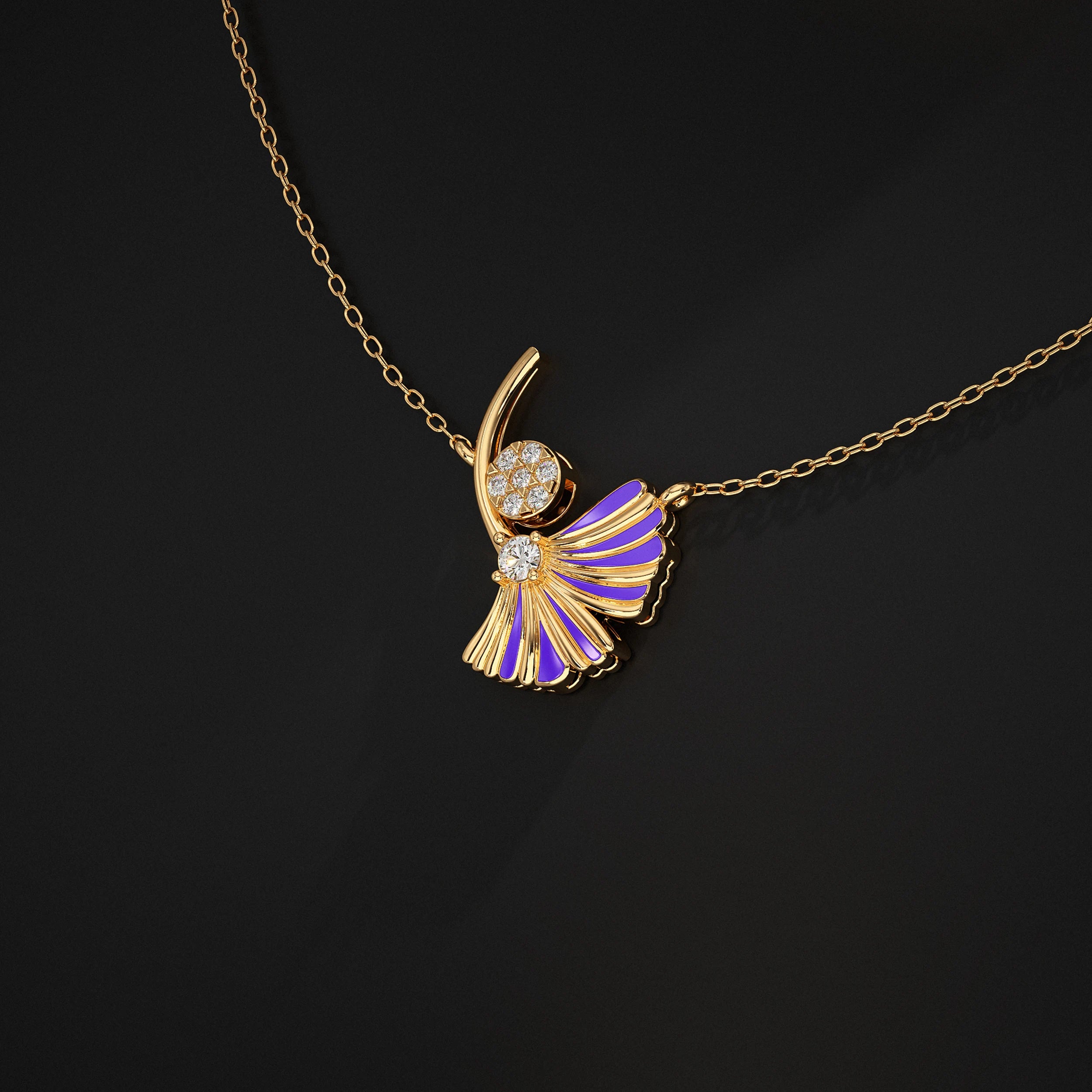 Enamel Flower Lab Diamond Pendant Pendant