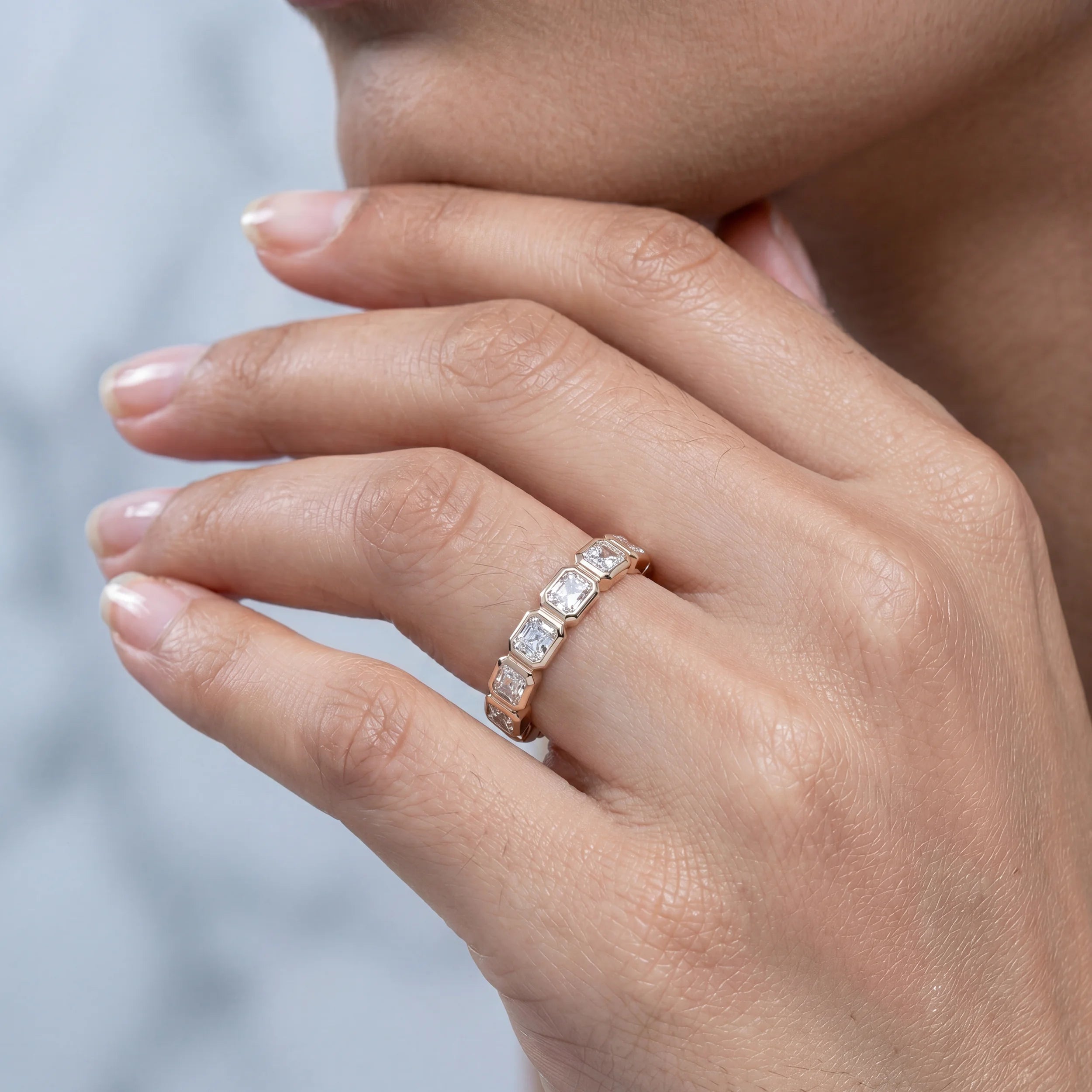 Bezel Set Radiant Cut Eternity Wedding Band Band